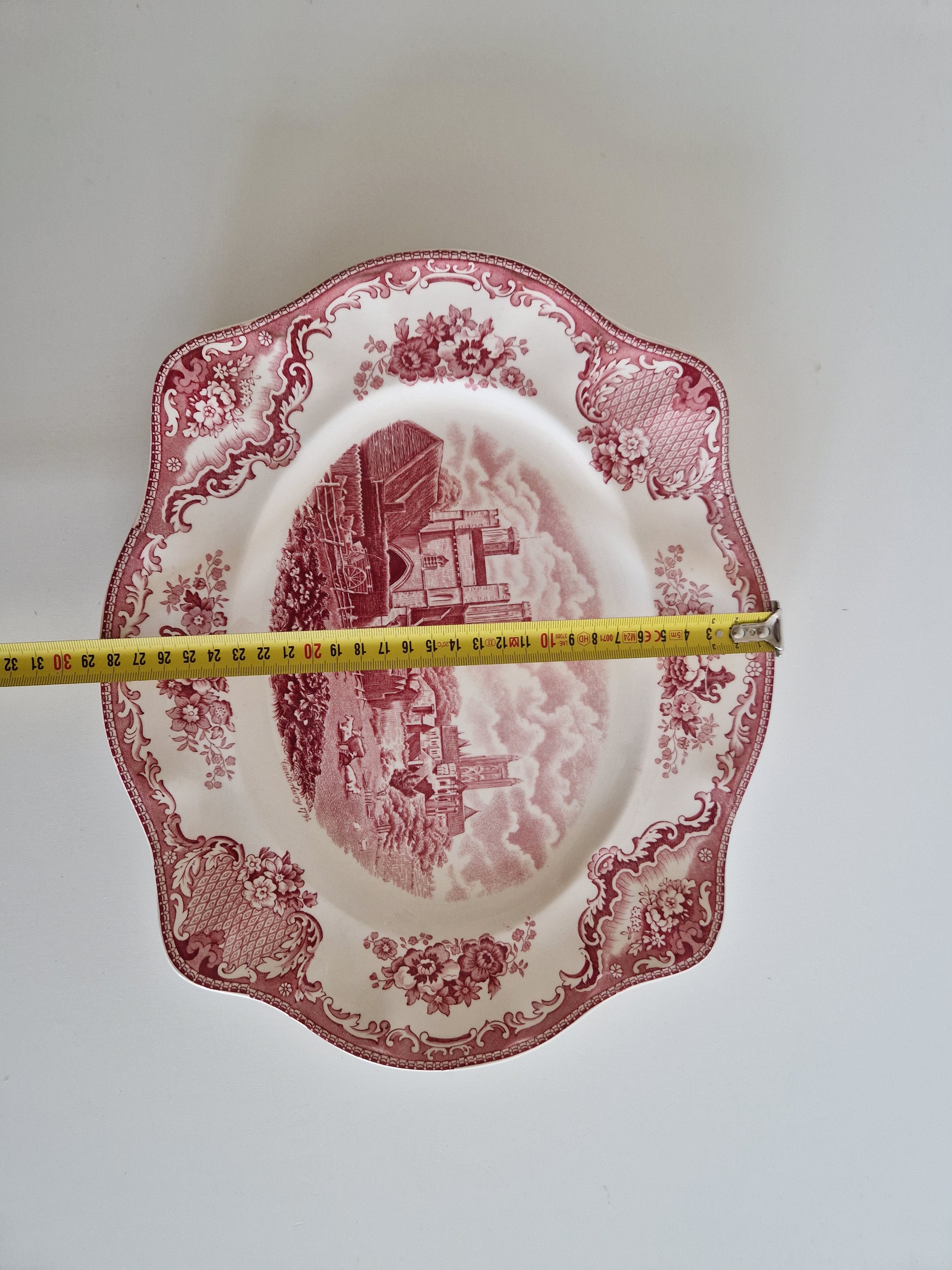 Plat de service ovale Johnson Bros England « Old Britain Castles » rose