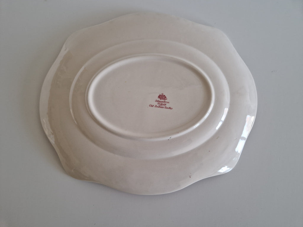 Plat de service ovale Johnson Bros England « Old Britain Castles » rose