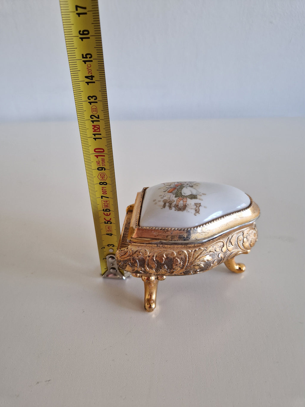 Vintage Miniature Grand Piano Trinket Box — Porcelain Lid, Gold-Tone Metal, Made in Japan