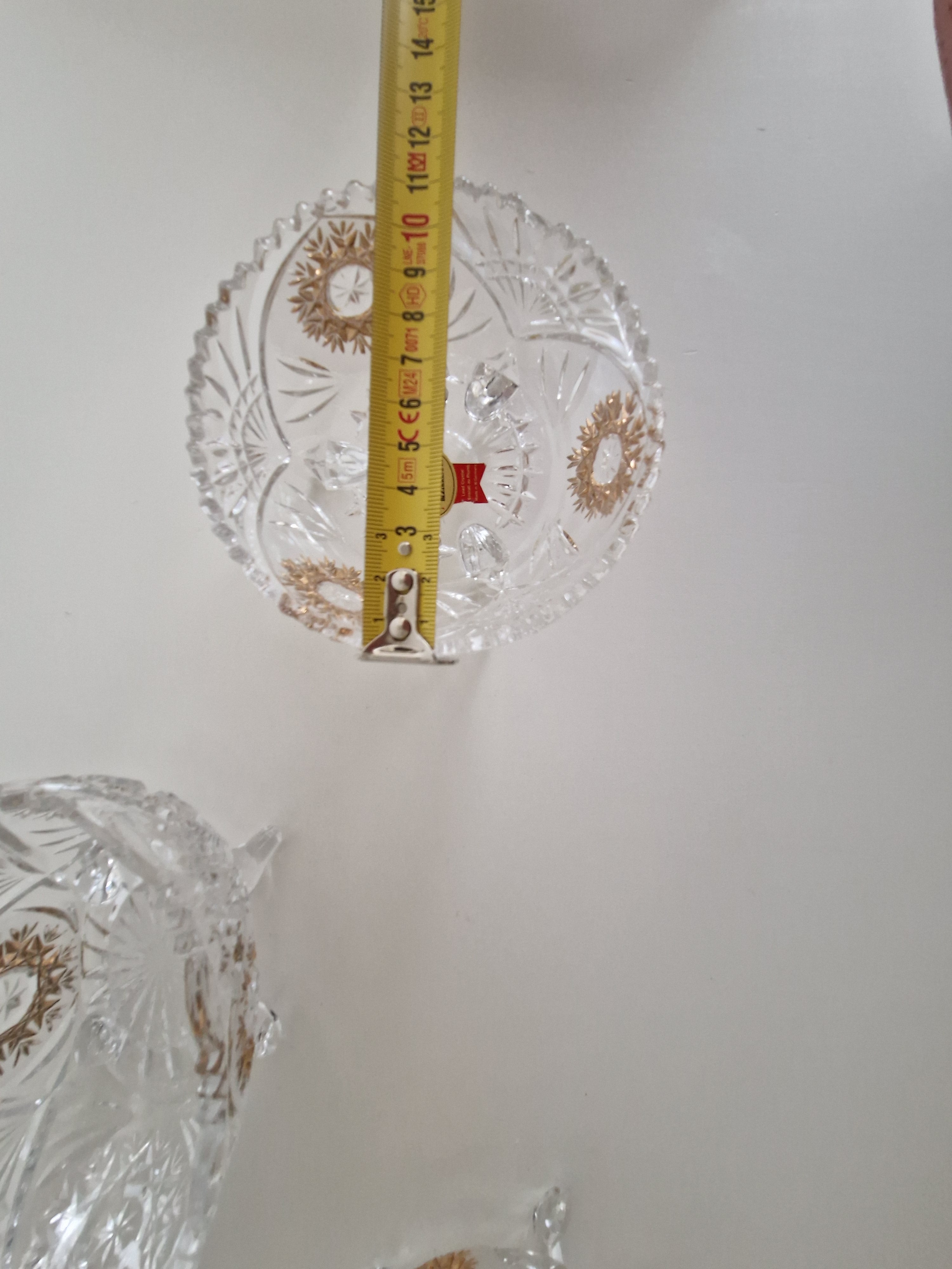 Set of Three Anna Hütte Cut Crystal Salt Cellars with Gold Sunburst Medallions — Made in Austria