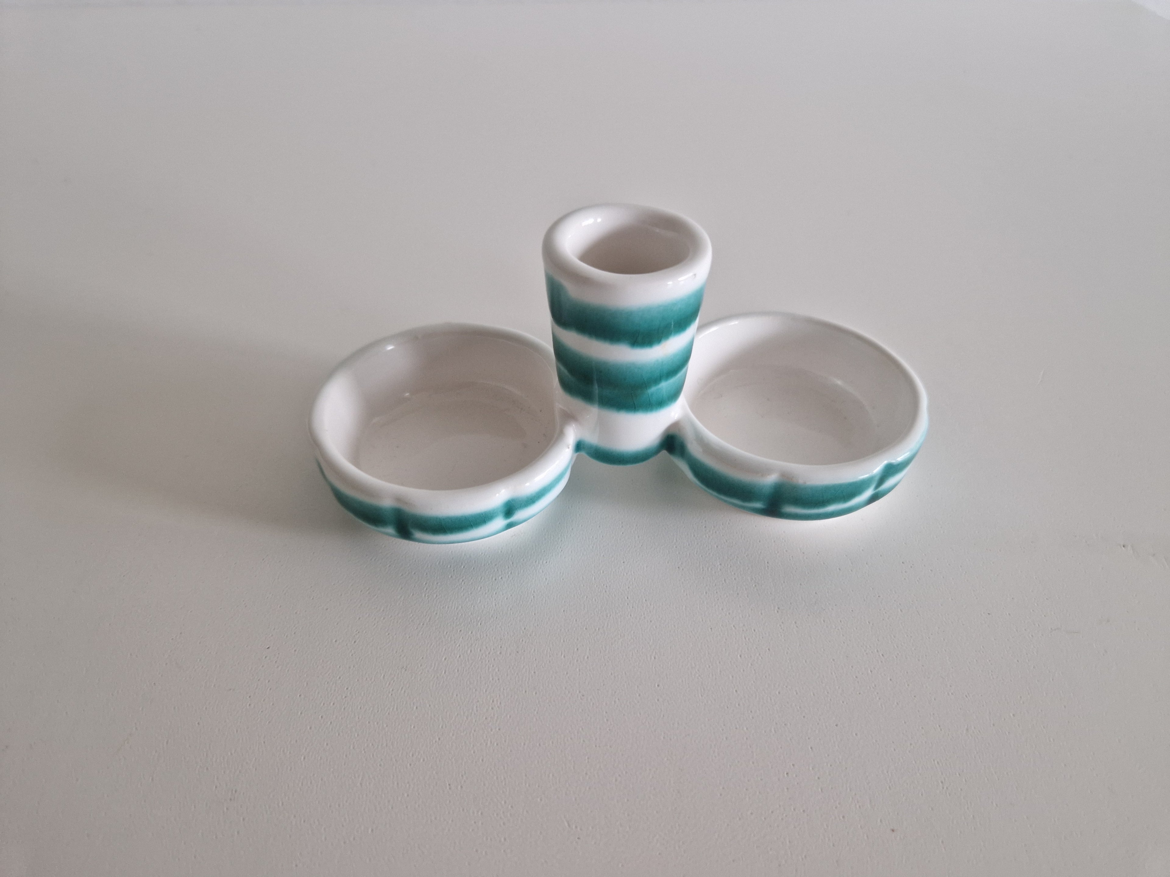 Ensemble de trois pots à condiments en céramique Gmunden — Rayures sarcelle, Fabriqué en Autriche