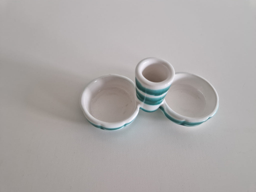 Ensemble de trois pots à condiments en céramique Gmunden — Rayures sarcelle, Fabriqué en Autriche
