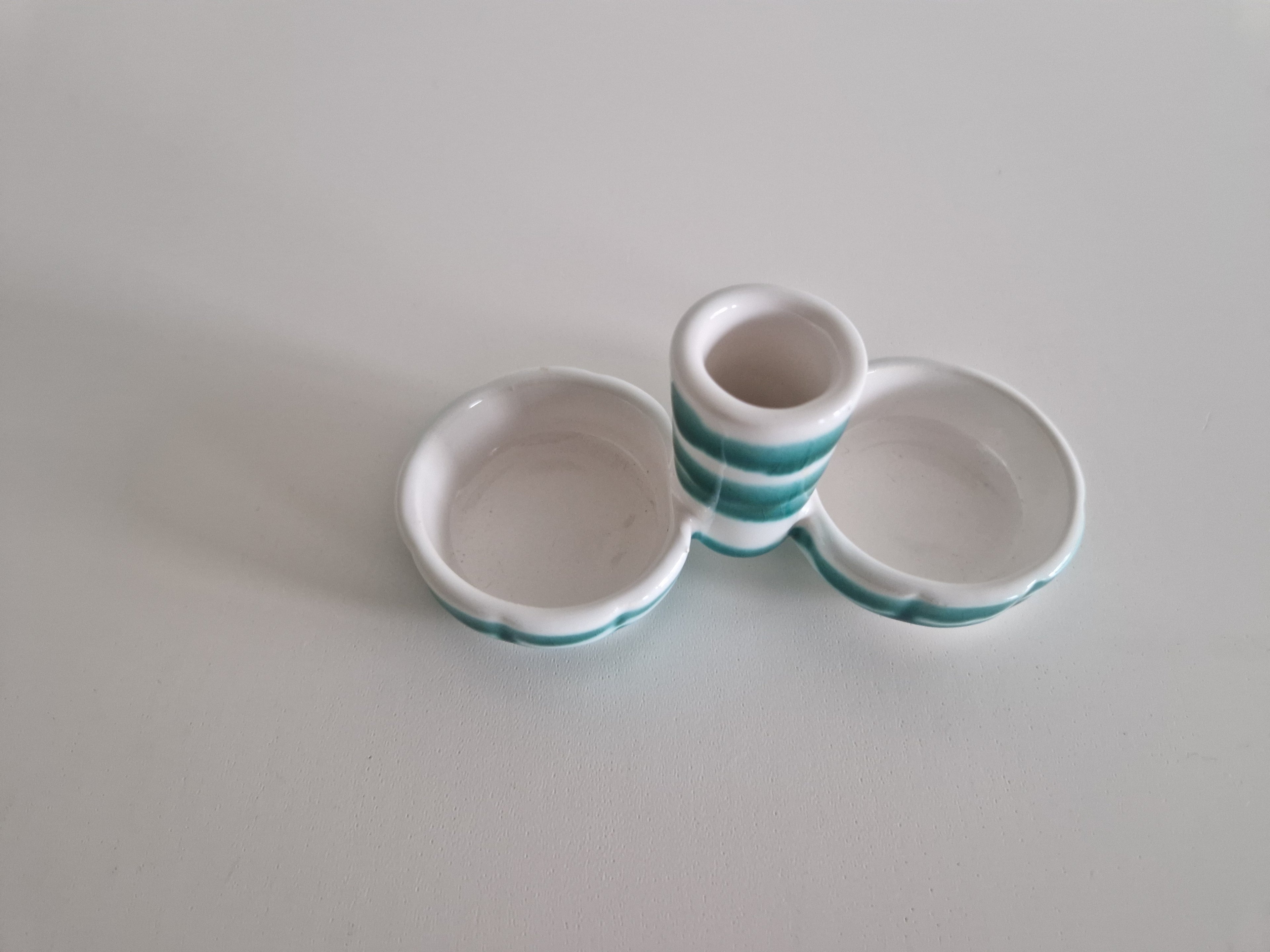Ensemble de trois pots à condiments en céramique Gmunden — Rayures sarcelle, Fabriqué en Autriche