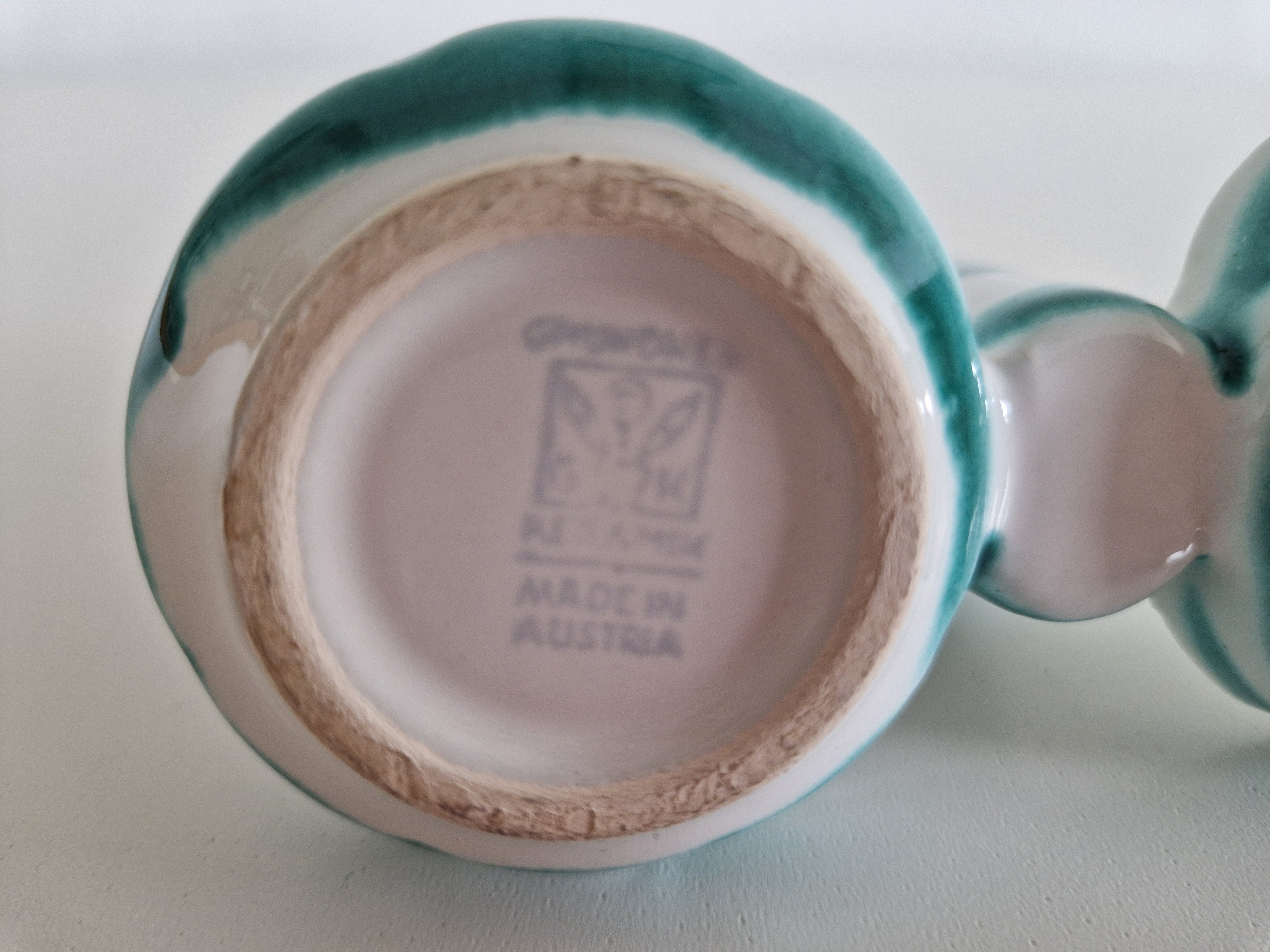 Ensemble de trois pots à condiments en céramique Gmunden — Rayures sarcelle, Fabriqué en Autriche