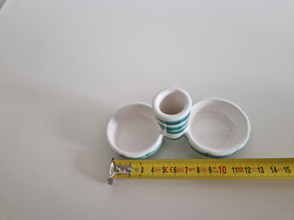 Ensemble de trois pots à condiments en céramique Gmunden — Rayures sarcelle, Fabriqué en Autriche