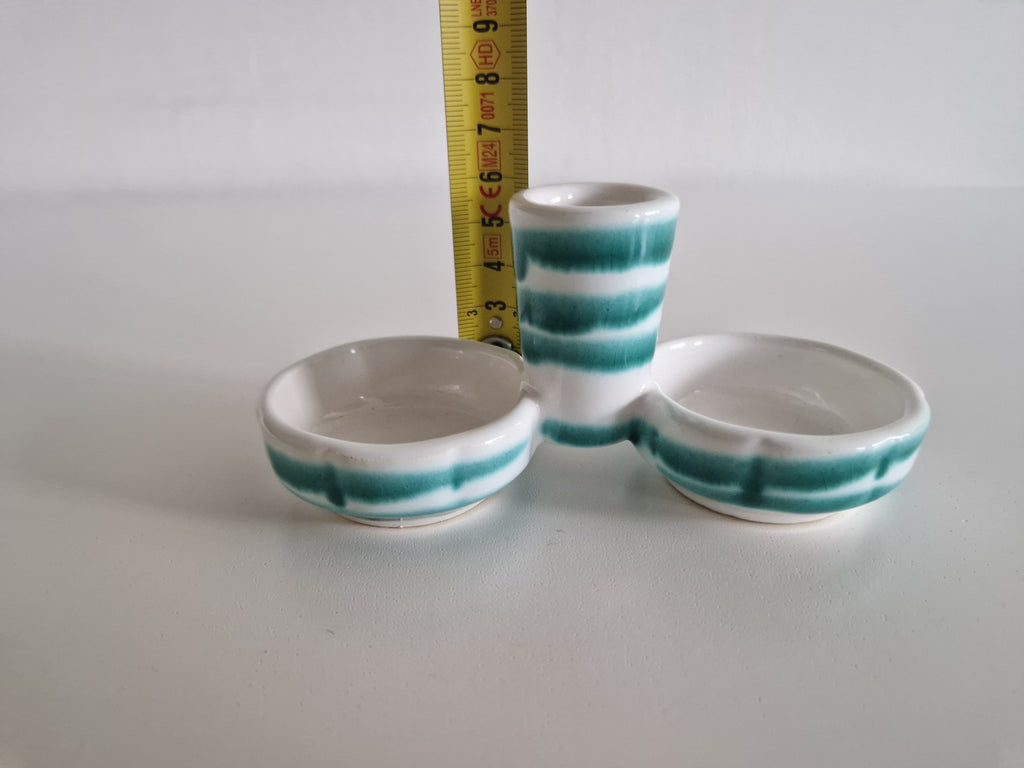 Ensemble de trois pots à condiments en céramique Gmunden — Rayures sarcelle, Fabriqué en Autriche