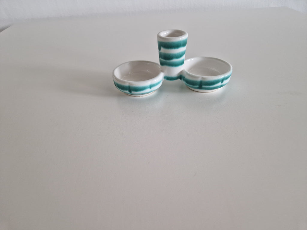 Ensemble de trois pots à condiments en céramique Gmunden — Rayures sarcelle, Fabriqué en Autriche