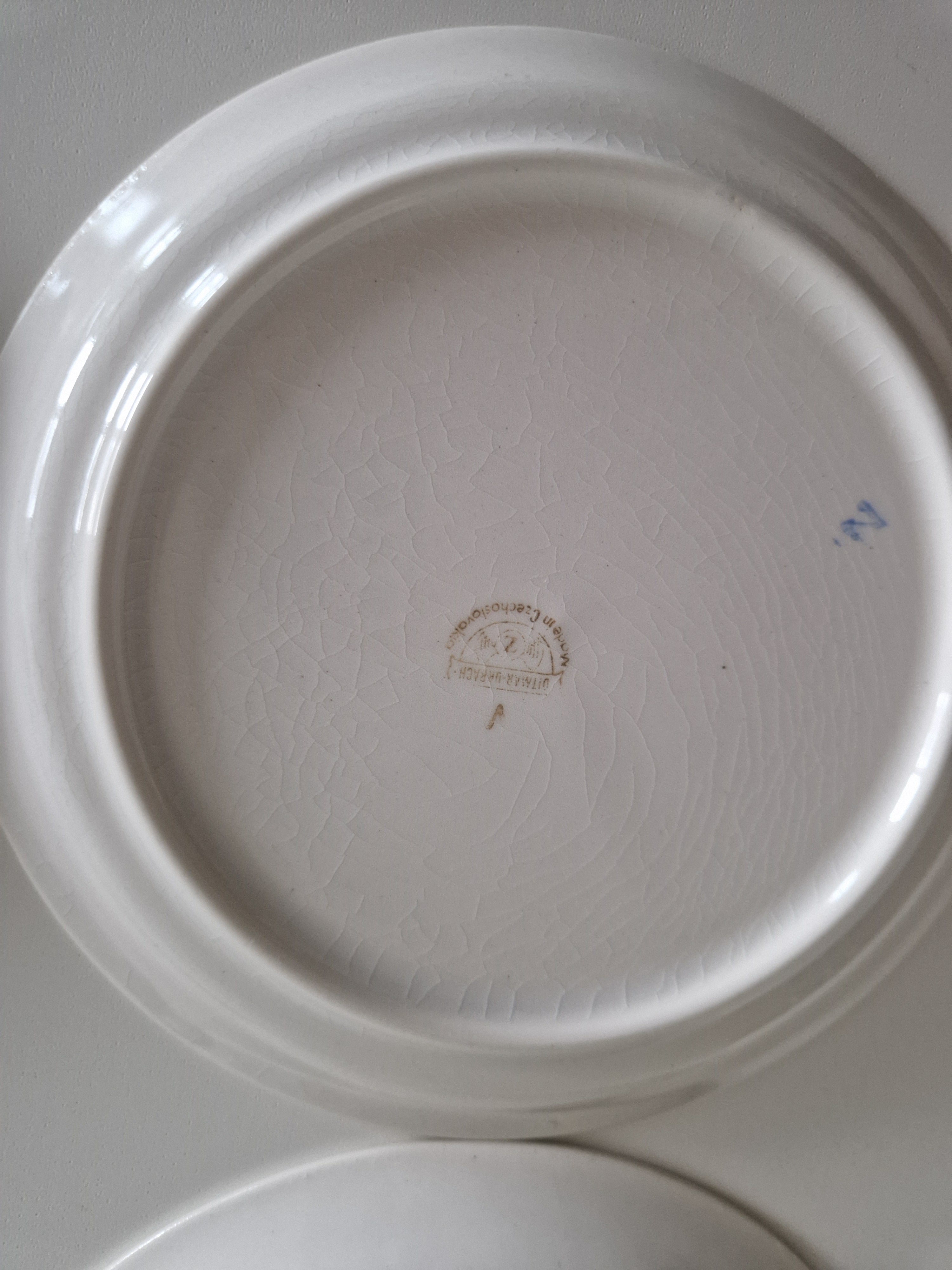 Close-up of Ditmar Urbach backstamp showing Made in Czechoslovakia Z mark pre-1948