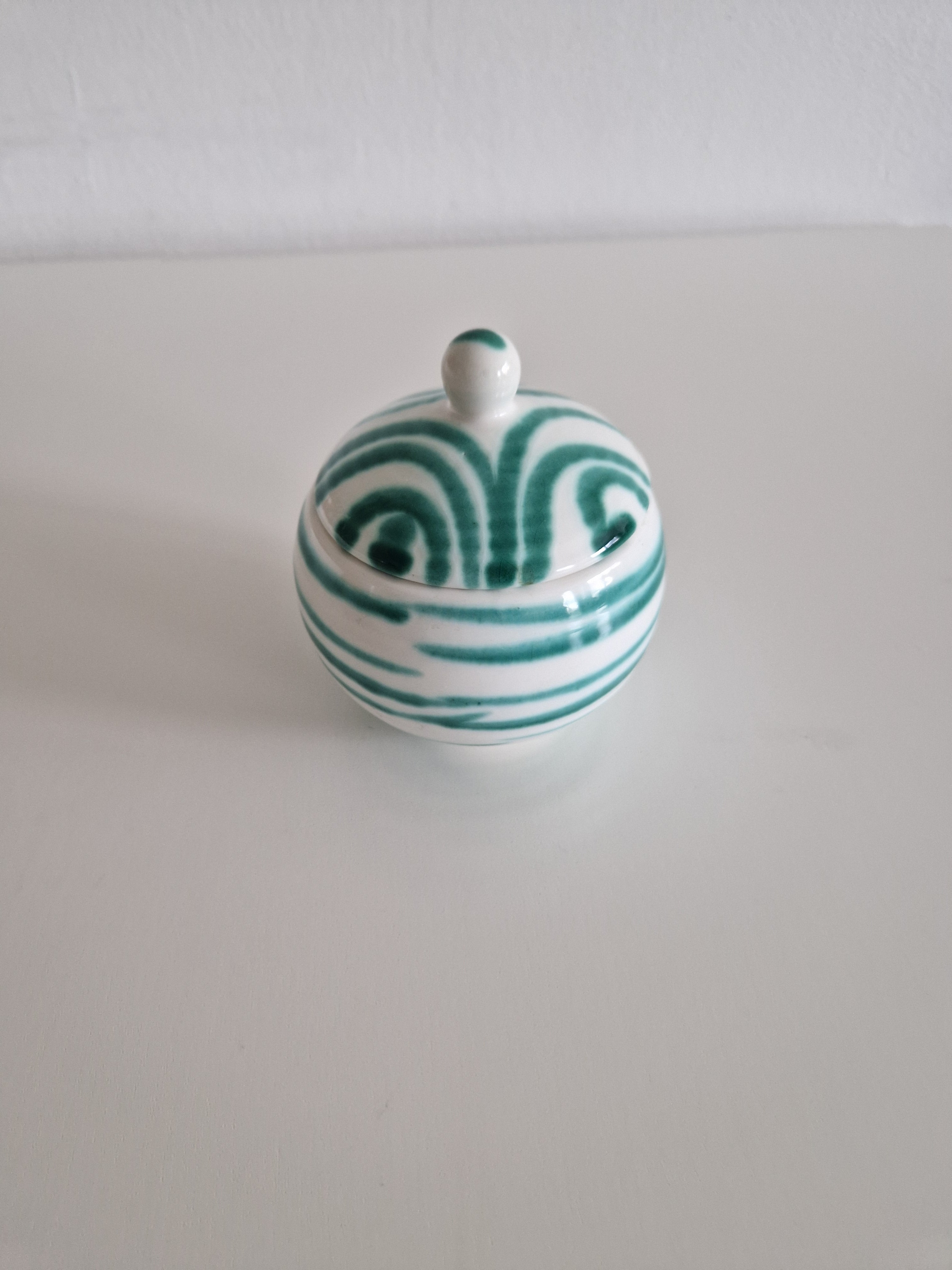 Gmunden Keramik Sugar Bowl — Green Stripe (Grüngeflammt), Made in Austria