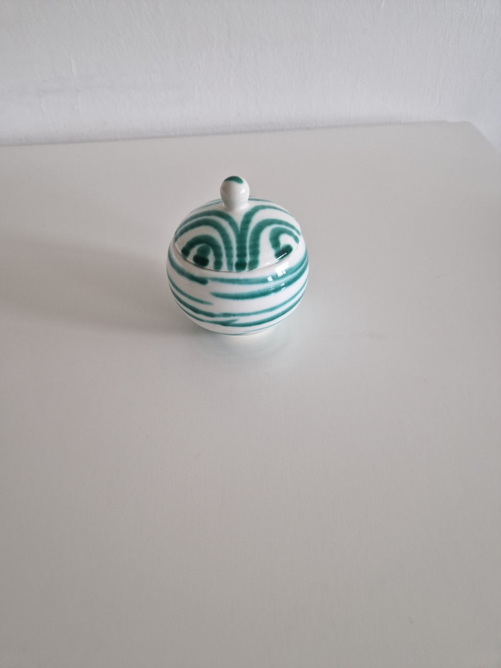 Gmunden Keramik Sugar Bowl — Green Stripe (Grüngeflammt), Made in Austria