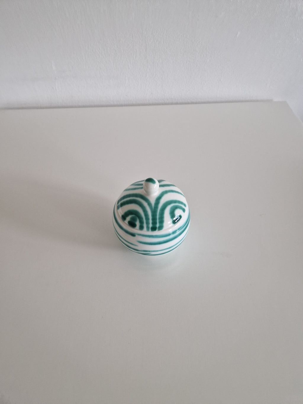 Gmunden Keramik Sugar Bowl — Green Stripe (Grüngeflammt), Made in Austria