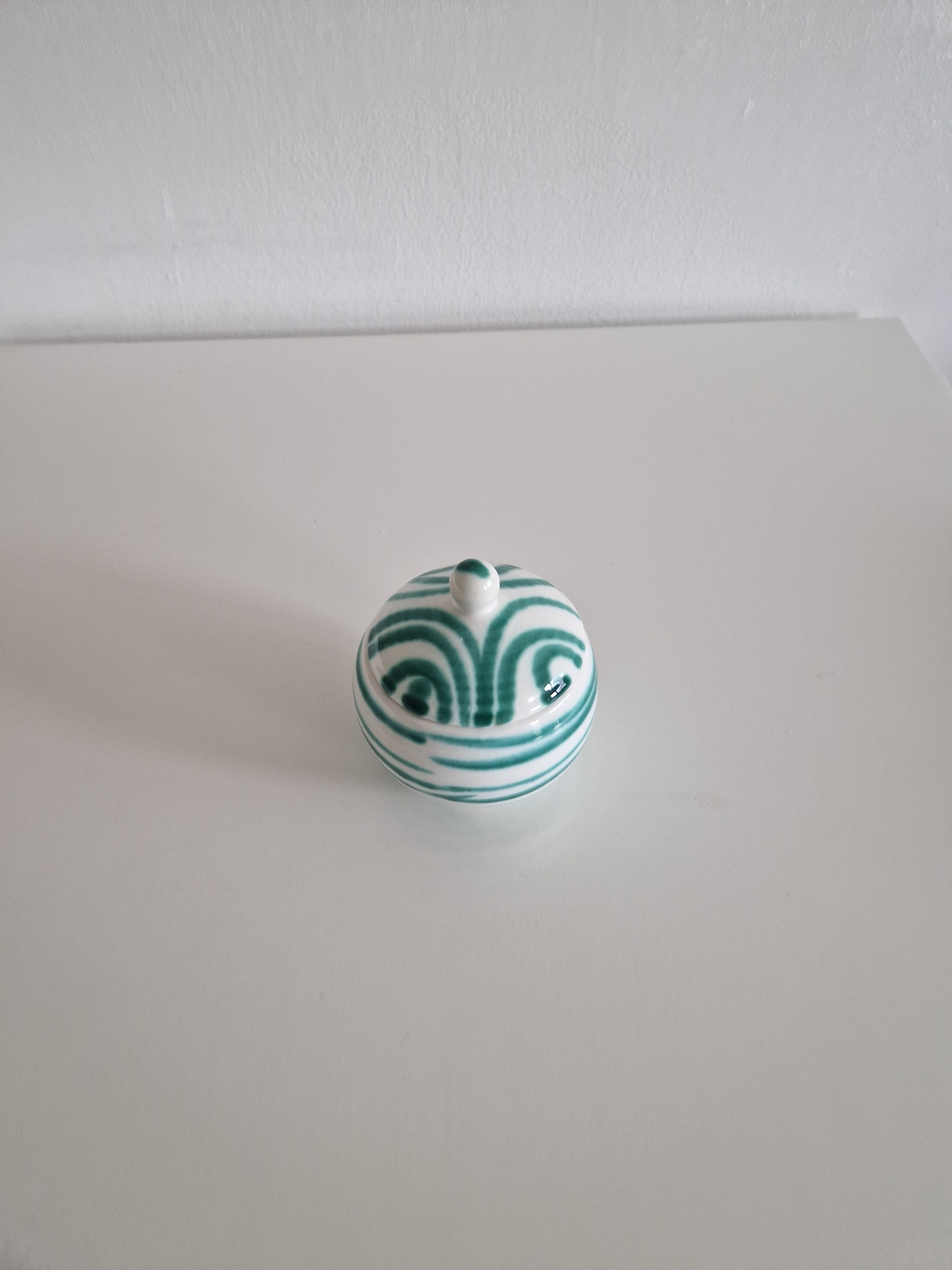 Gmunden Keramik Sugar Bowl — Green Stripe (Grüngeflammt), Made in Austria