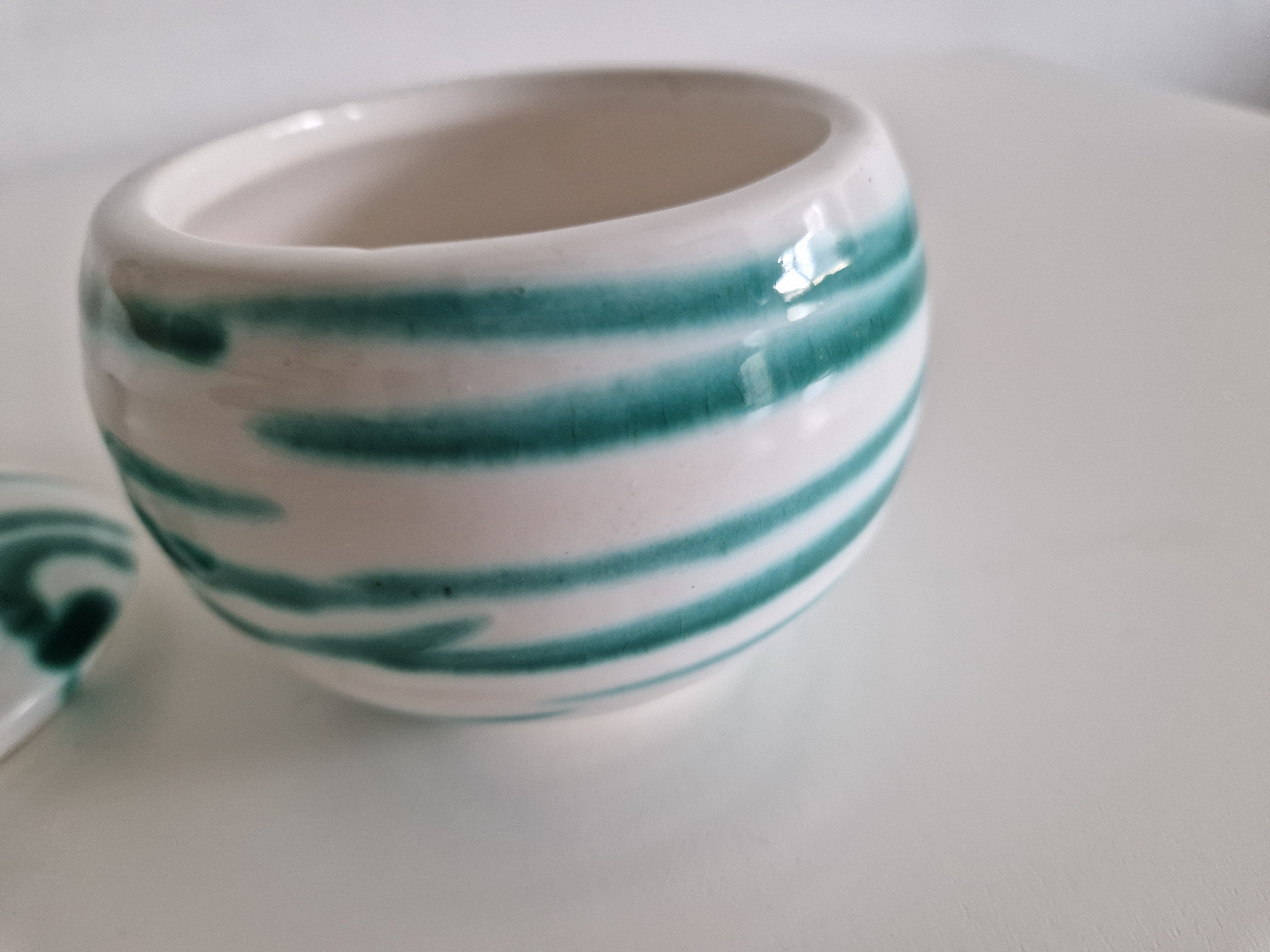 Gmunden Keramik Sugar Bowl — Green Stripe (Grüngeflammt), Made in Austria