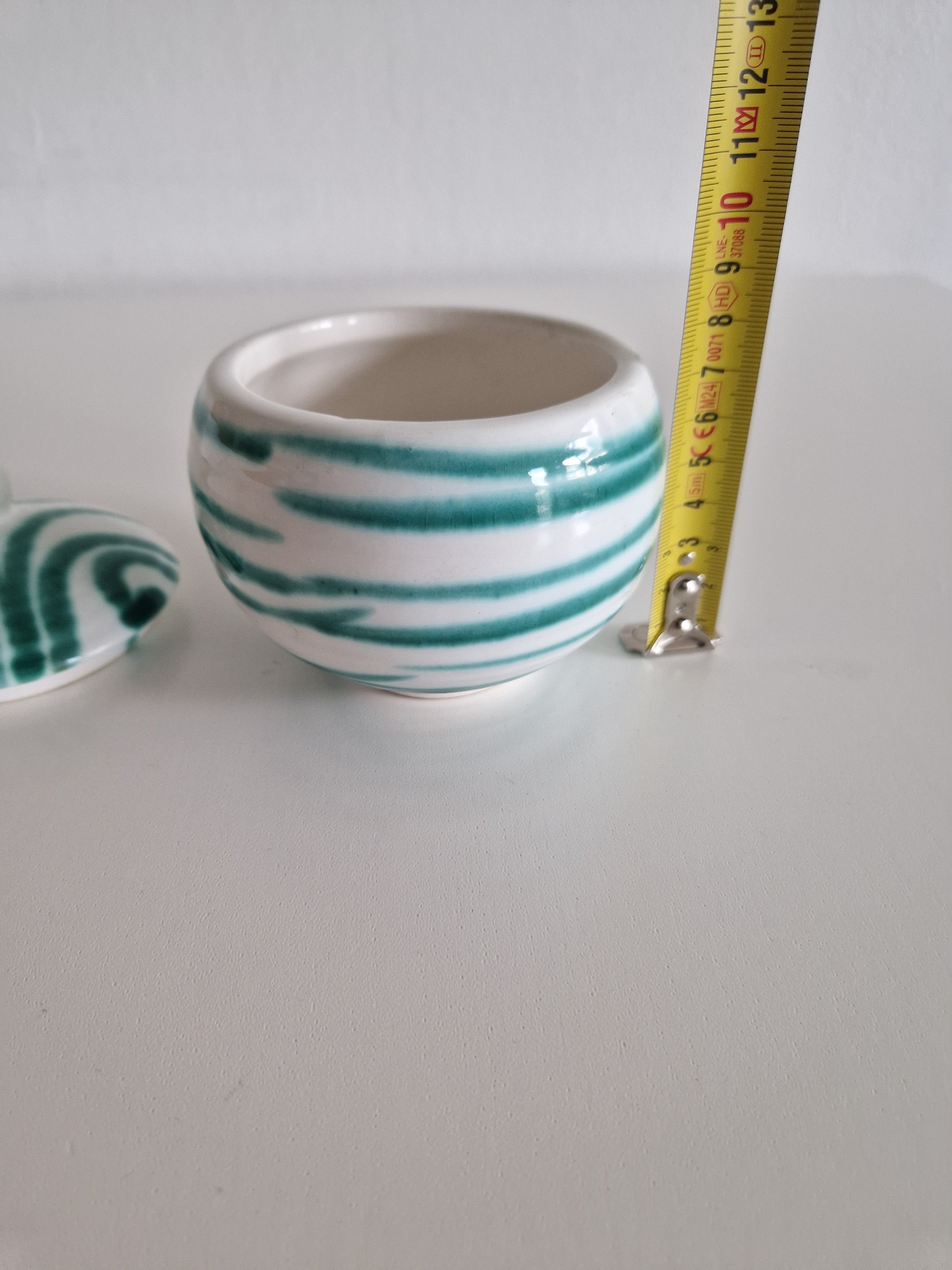 Gmunden Keramik Sugar Bowl — Green Stripe (Grüngeflammt), Made in Austria