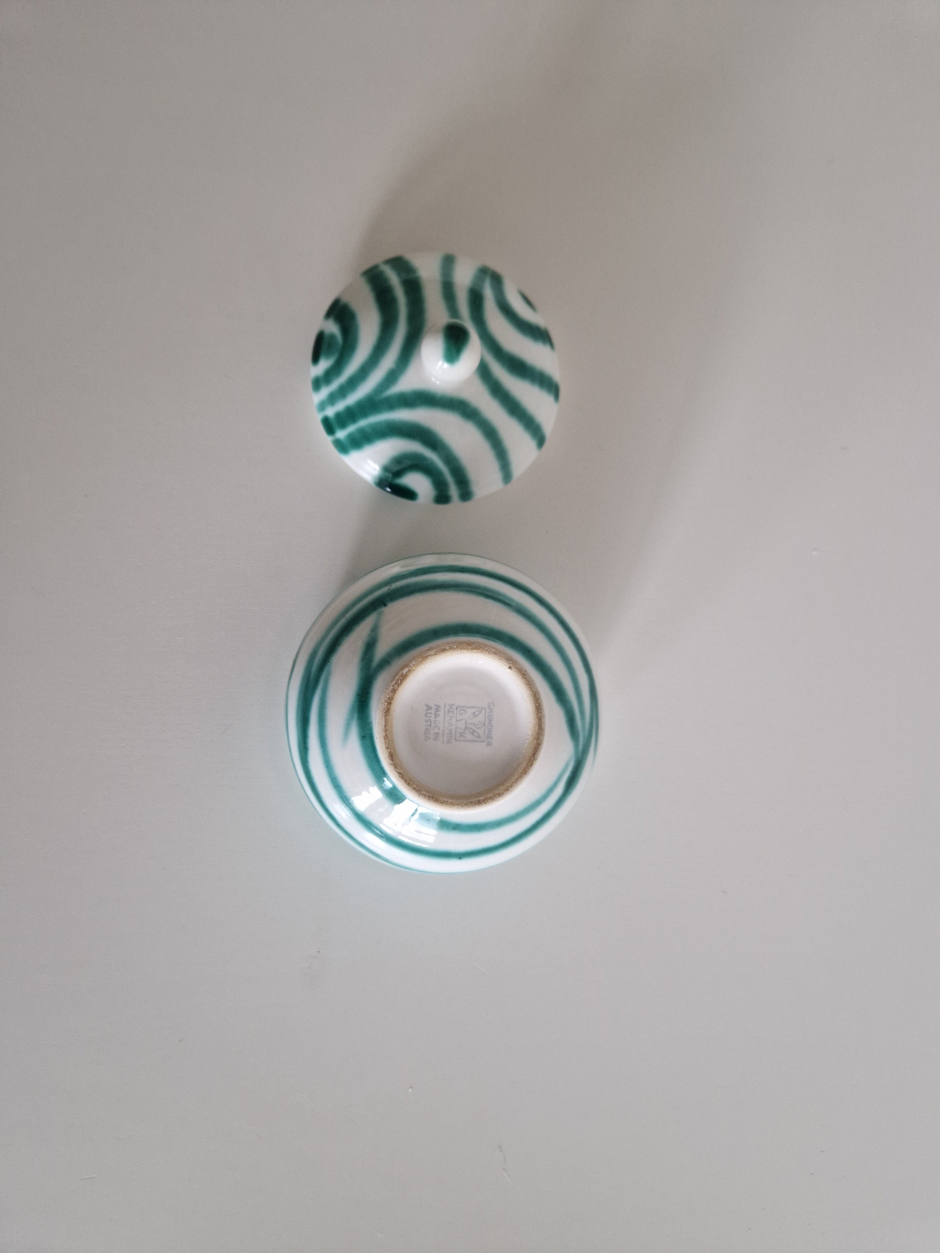 Gmunden Keramik Sugar Bowl — Green Stripe (Grüngeflammt), Made in Austria