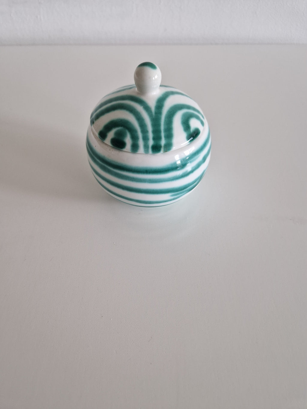 Gmunden Keramik Sugar Bowl — Green Stripe (Grüngeflammt), Made in Austria