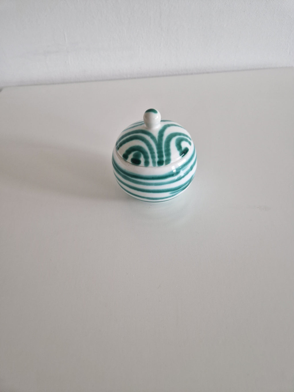 Gmunden Keramik Sugar Bowl — Green Stripe (Grüngeflammt), Made in Austria