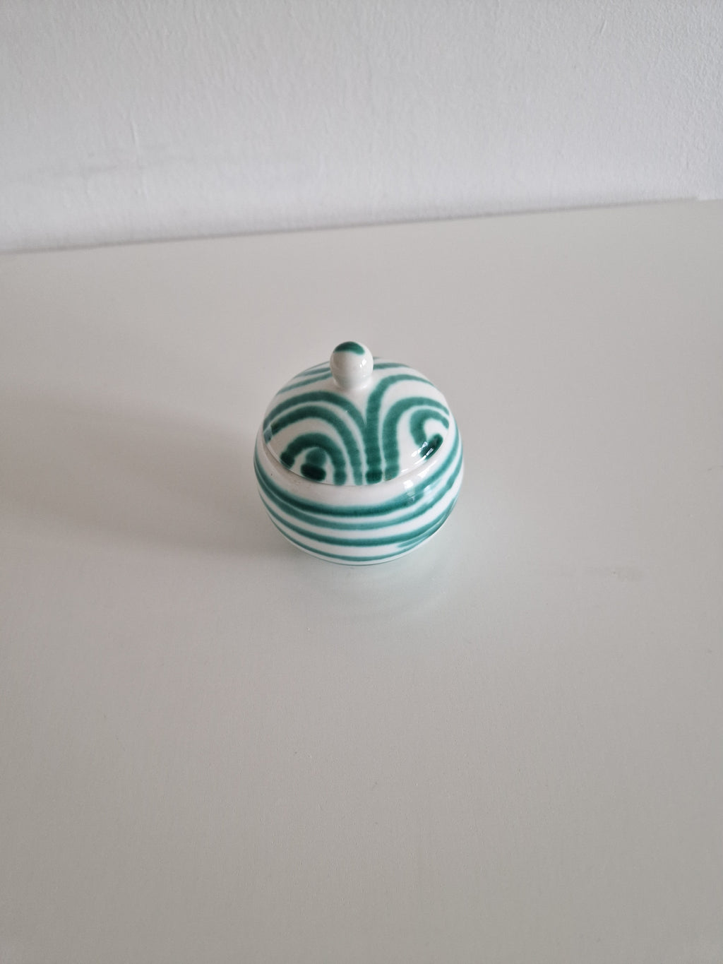 Gmunden Keramik Sugar Bowl — Green Stripe (Grüngeflammt), Made in Austria