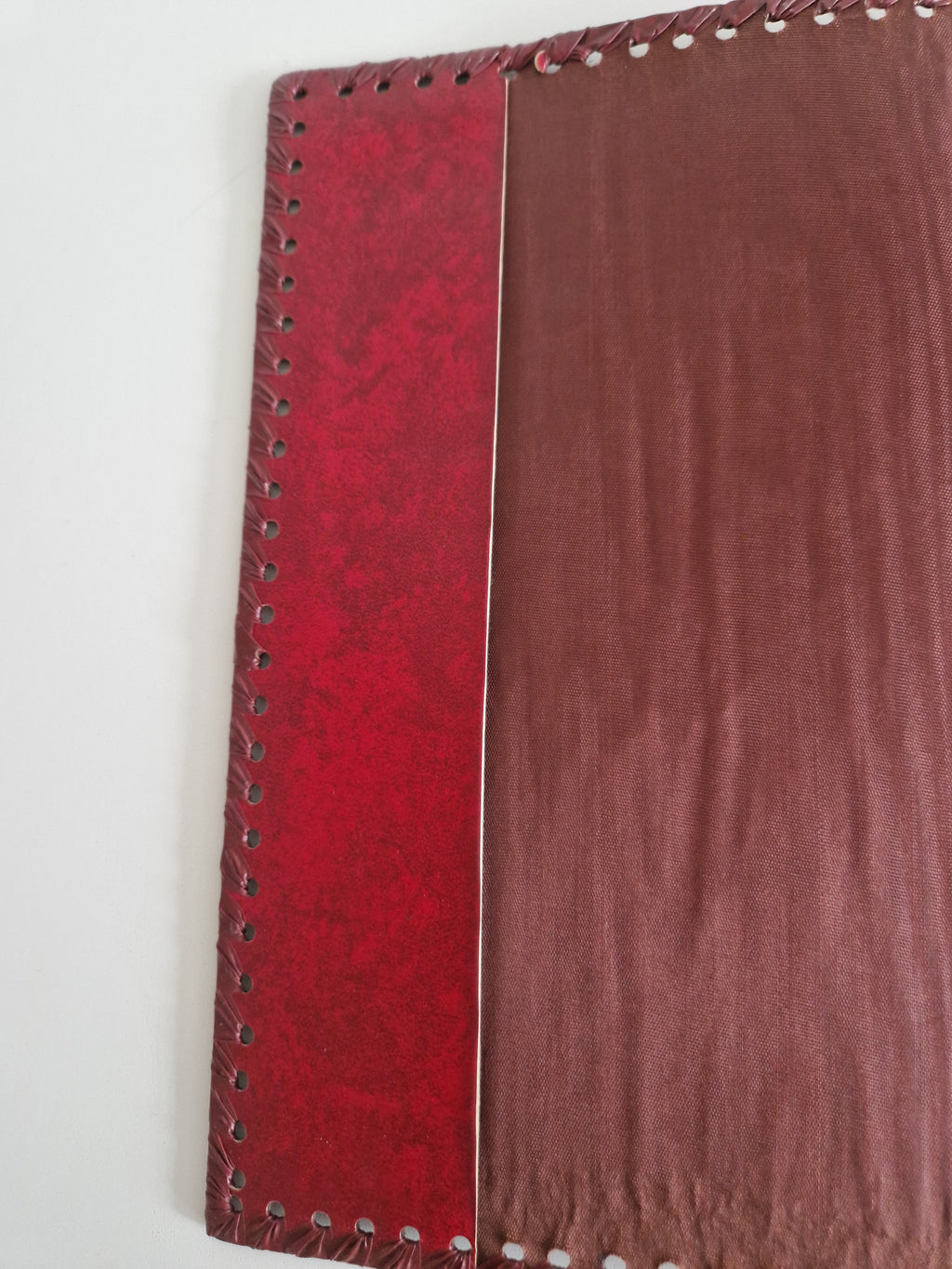 Vintage Hand-Tooled Crimson Leather Book / Journal Cover – Embossed Floral Bouquet & Gold Border | Whipstitch Edge | 20 × 14 cm