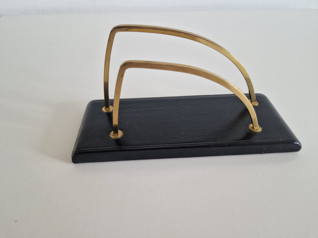 Vintage Schreibtisch-Briefständer aus Messing und schwarz lackiertem Holz im Mid-Century-Stil