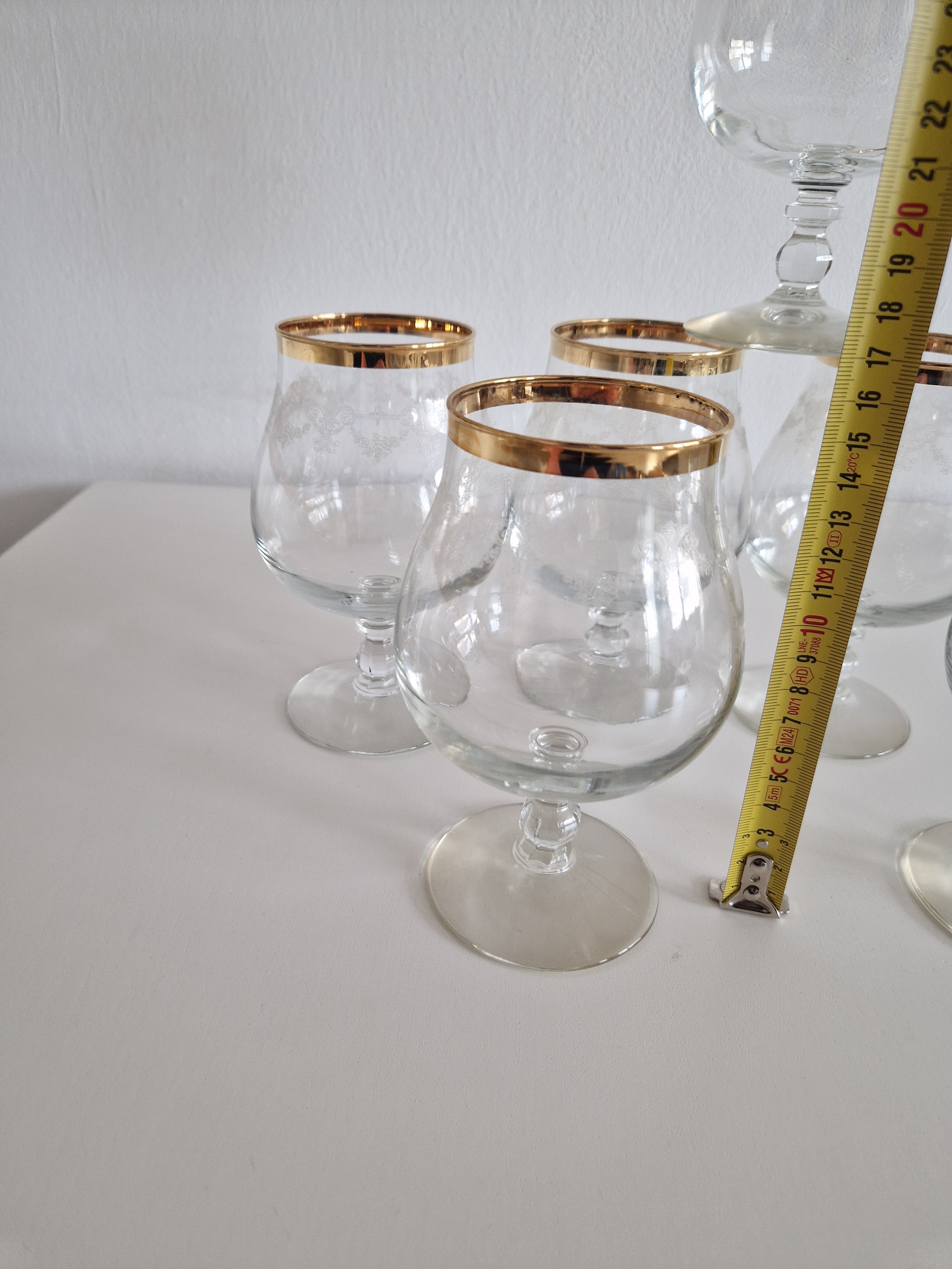 Lot de 6 verres à cognac ballon vintage en verre gravé avec bord doré | Superbe état