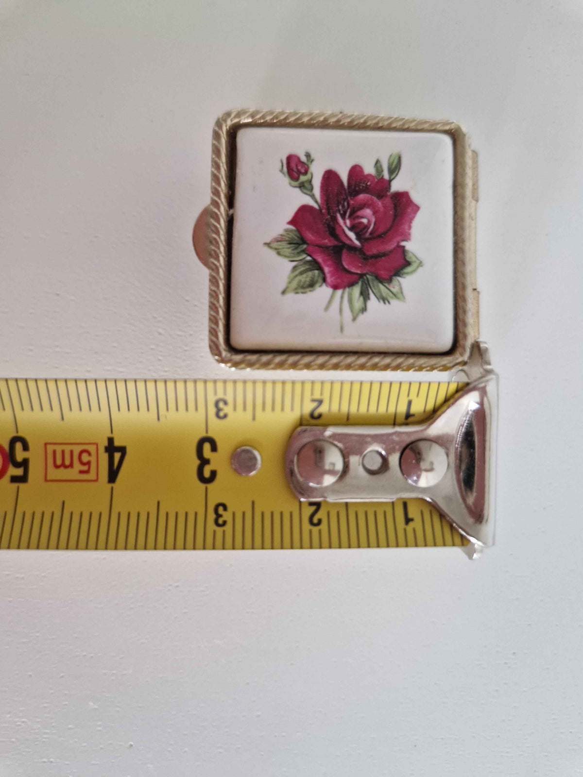 Charming Vintage Pill Box with Porcelain Rose Lid & Engraved Scrollwork