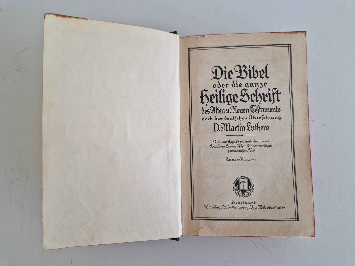 Antique German Bible Luther Translation Pocket Edition Wurttemberg Stuttgart 1936 Complete