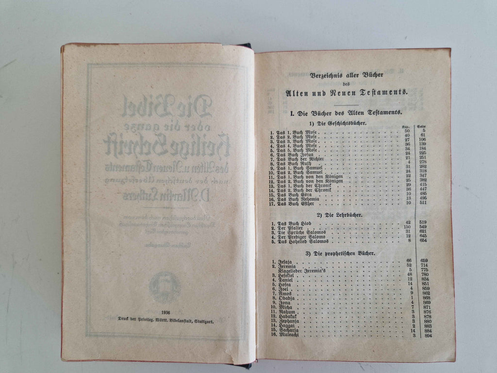 Antique German Bible Luther Translation Pocket Edition Wurttemberg Stuttgart 1936 Complete
