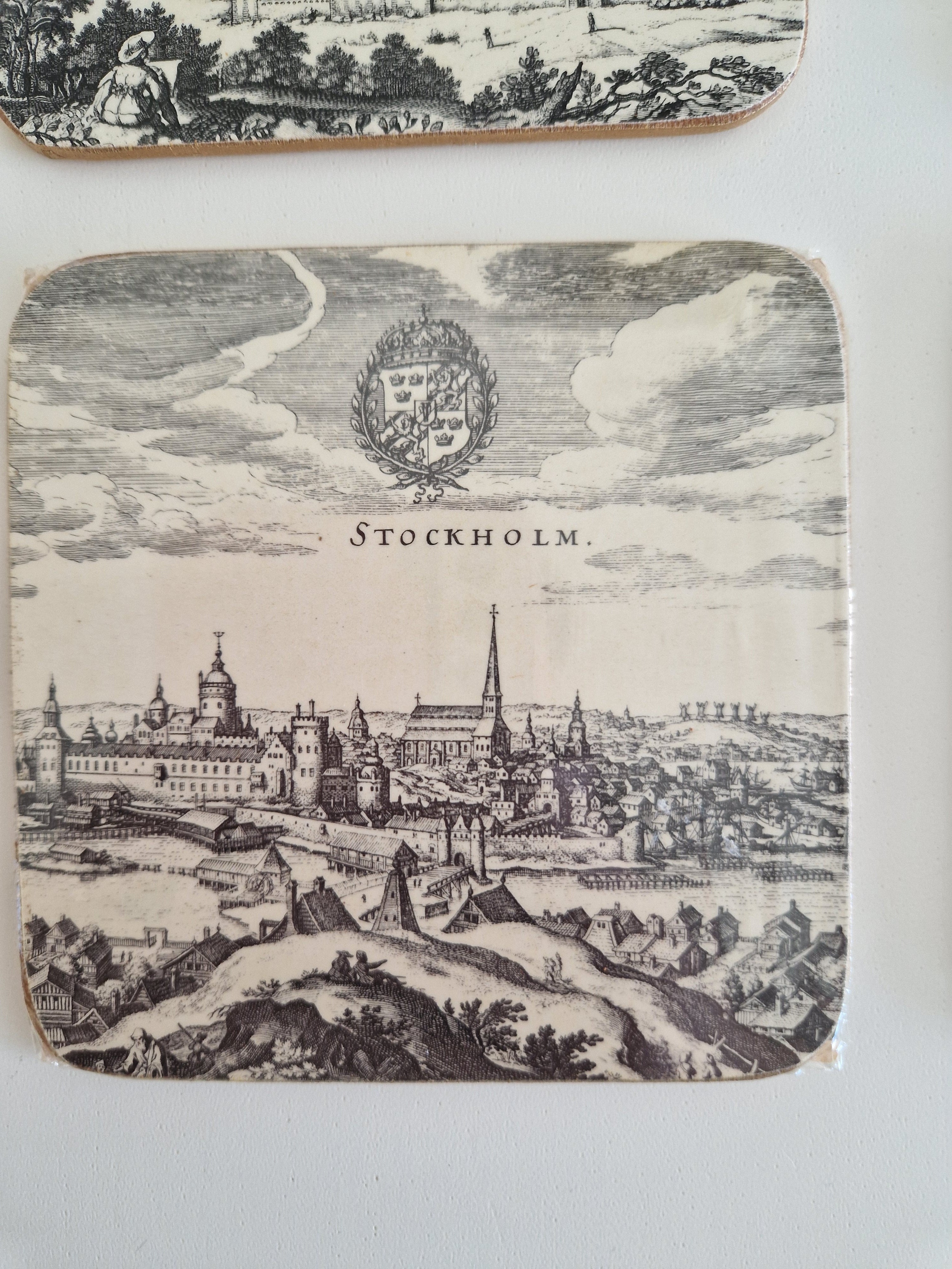 Vintage Coasters Pimpernel Set of 6 – 17th-Century European City Panoramas, Made in England