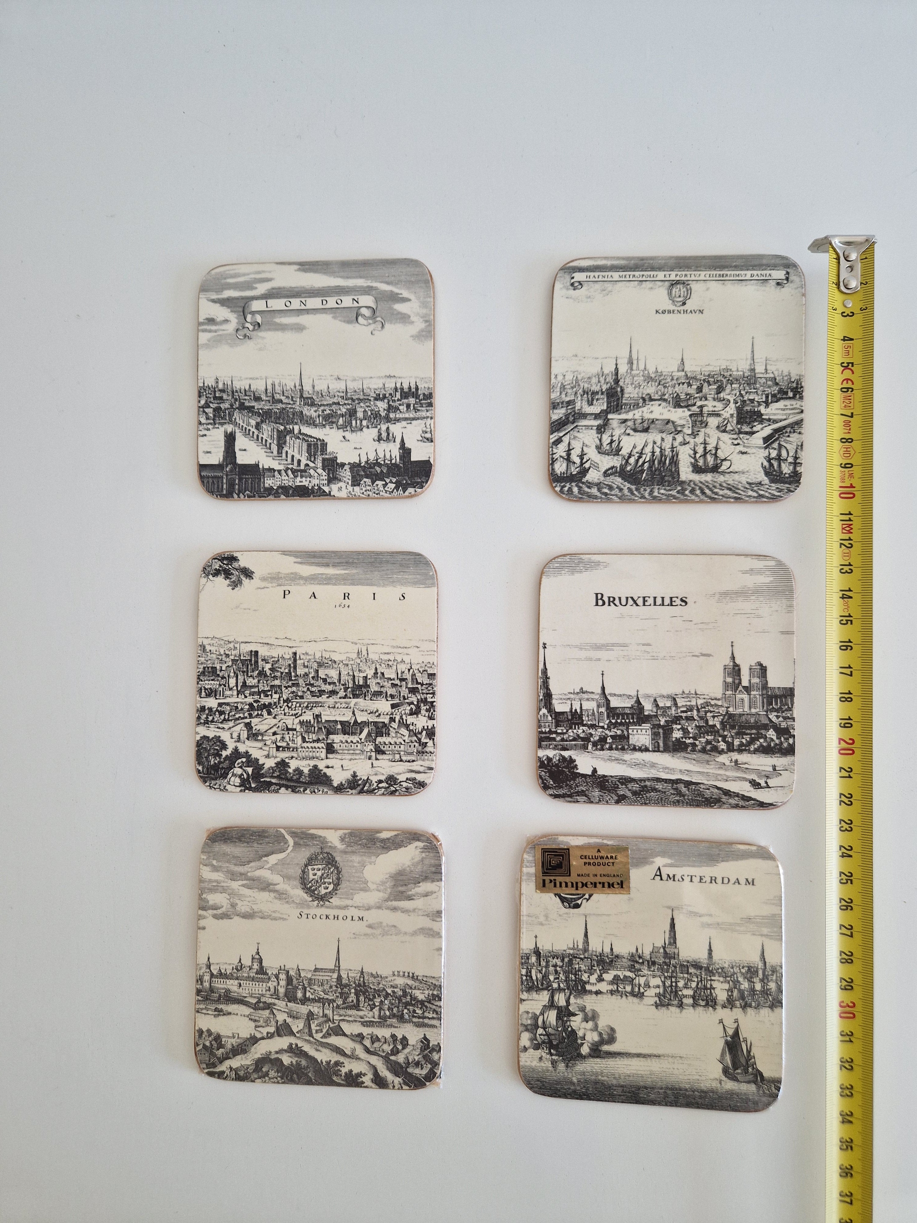 Vintage Pimpernel Untersetzer, 6er-Set – Stadtpanoramen aus dem Europa des 17. Jahrhunderts, hergestellt in England