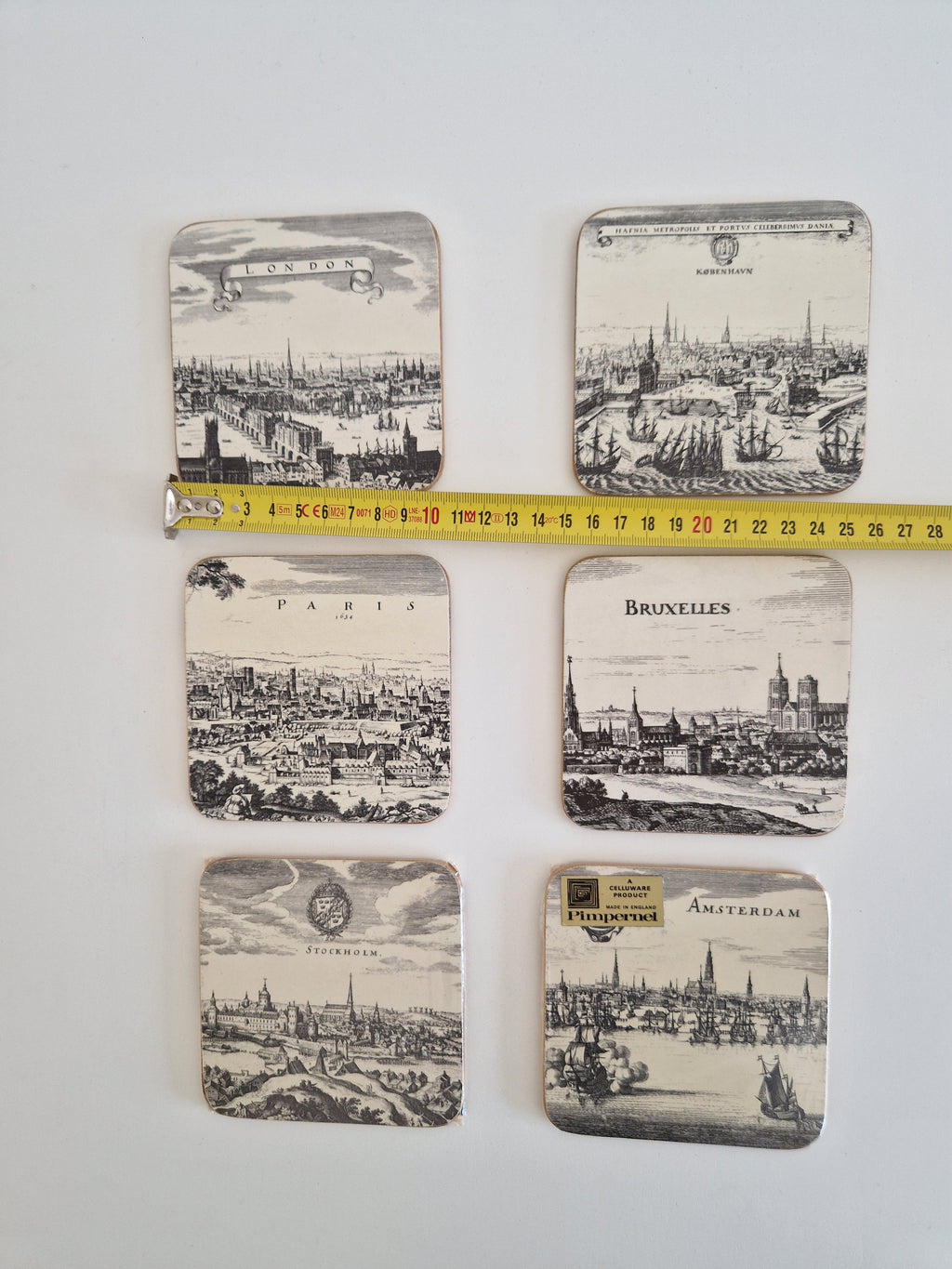 Vintage Pimpernel Untersetzer, 6er-Set – Stadtpanoramen aus dem Europa des 17. Jahrhunderts, hergestellt in England