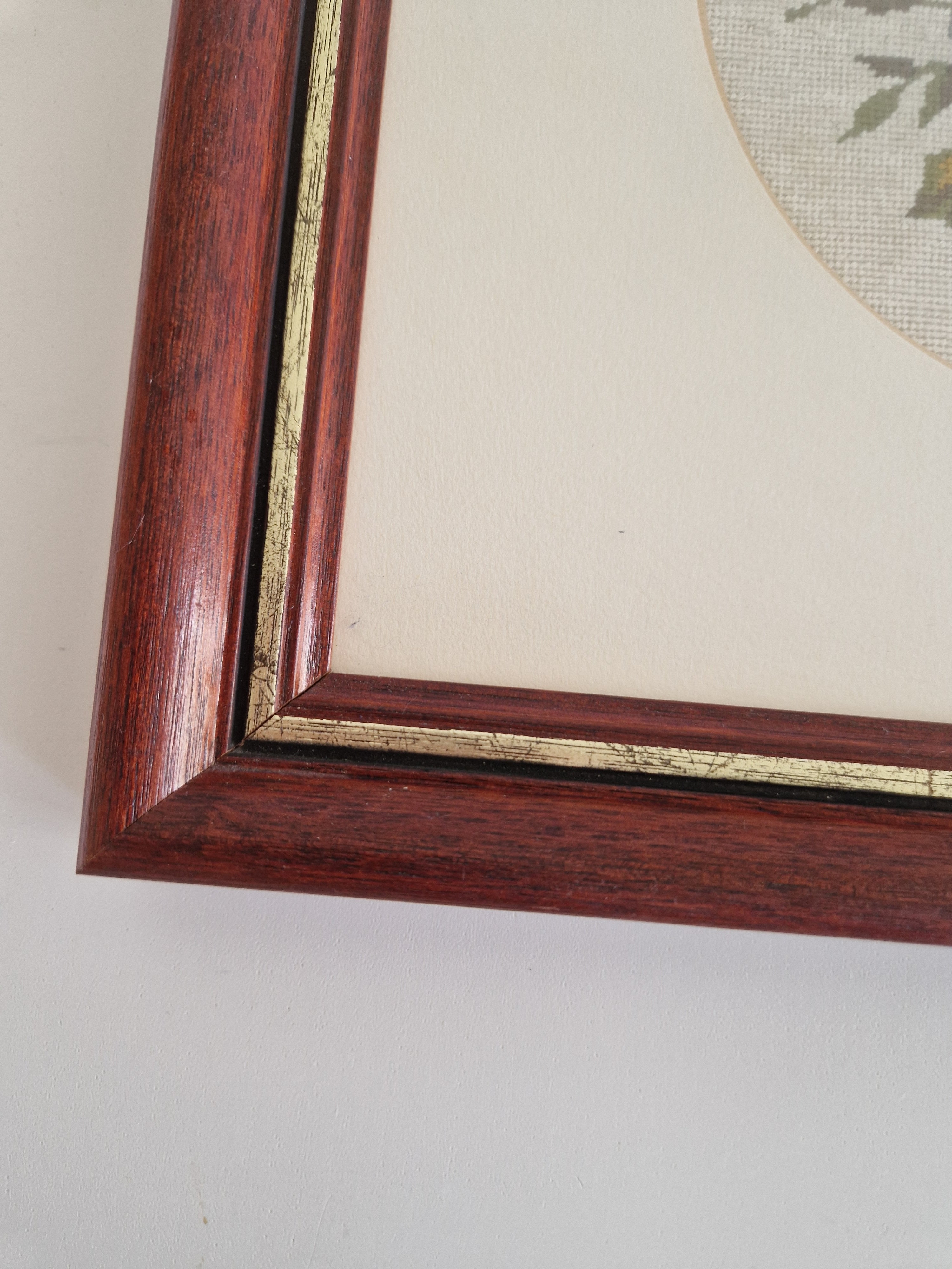 Vintage Framed Floral Needlepoint – Roses & Hydrangea Bouquet