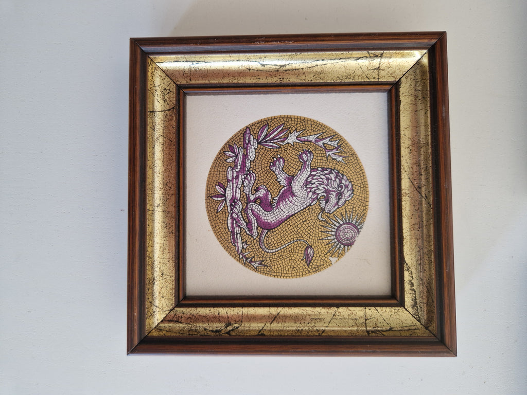 Carreau en céramique signe astrologique du Zodiaque | Fond poussière d'or pur à 97%+ | Céramique style design | Fiorano, Italie | Encadré | Choisissez votre signe