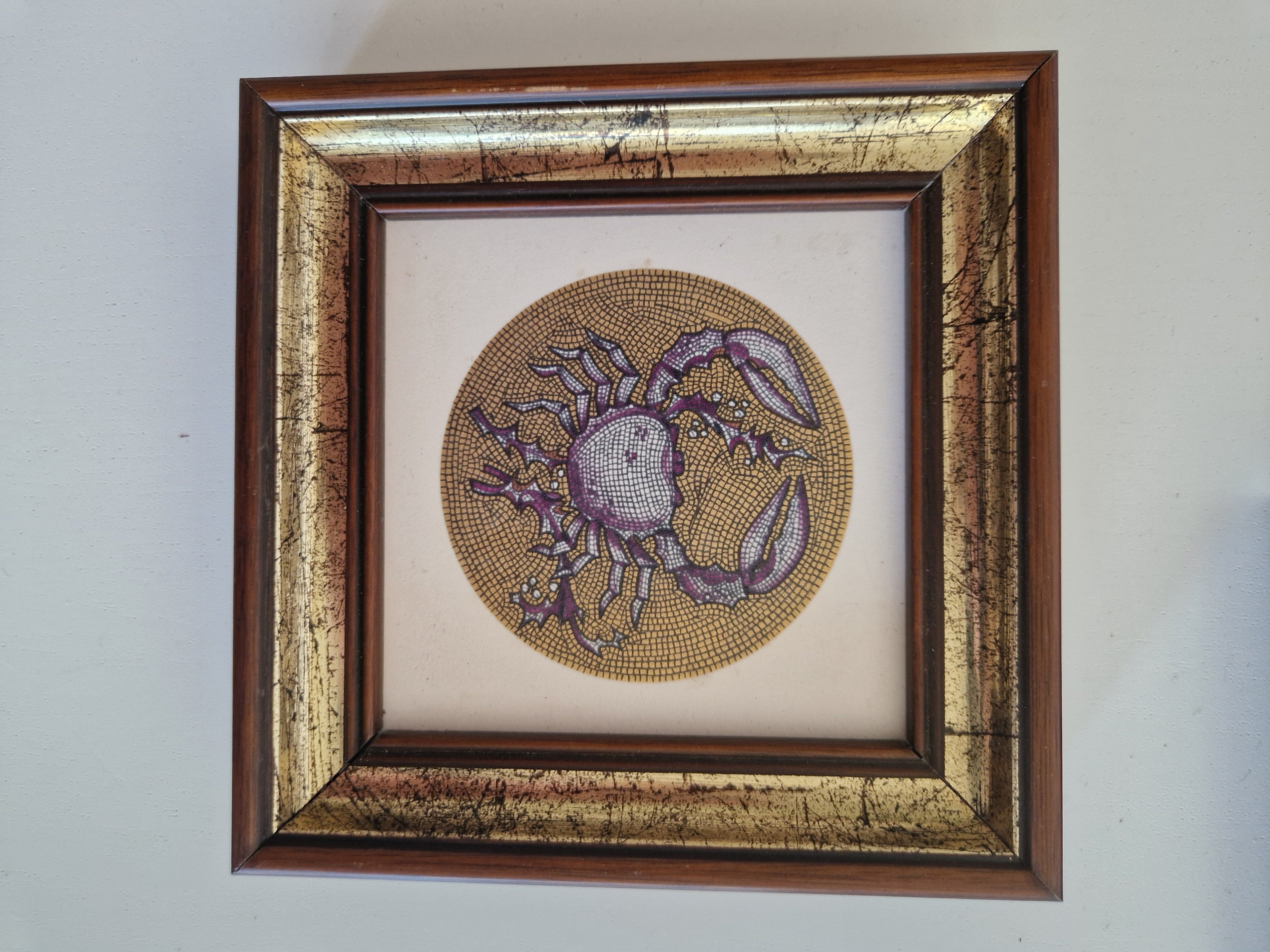 Carreau en céramique signe astrologique du Zodiaque | Fond poussière d'or pur à 97%+ | Céramique style design | Fiorano, Italie | Encadré | Choisissez votre signe
