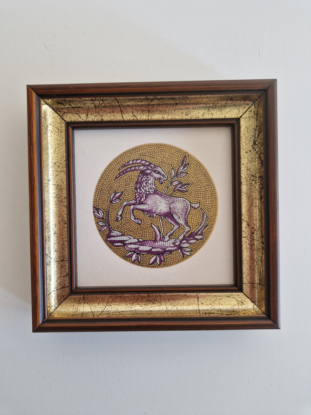 Carreau en céramique signe astrologique du Zodiaque | Fond poussière d'or pur à 97%+ | Céramique style design | Fiorano, Italie | Encadré | Choisissez votre signe
