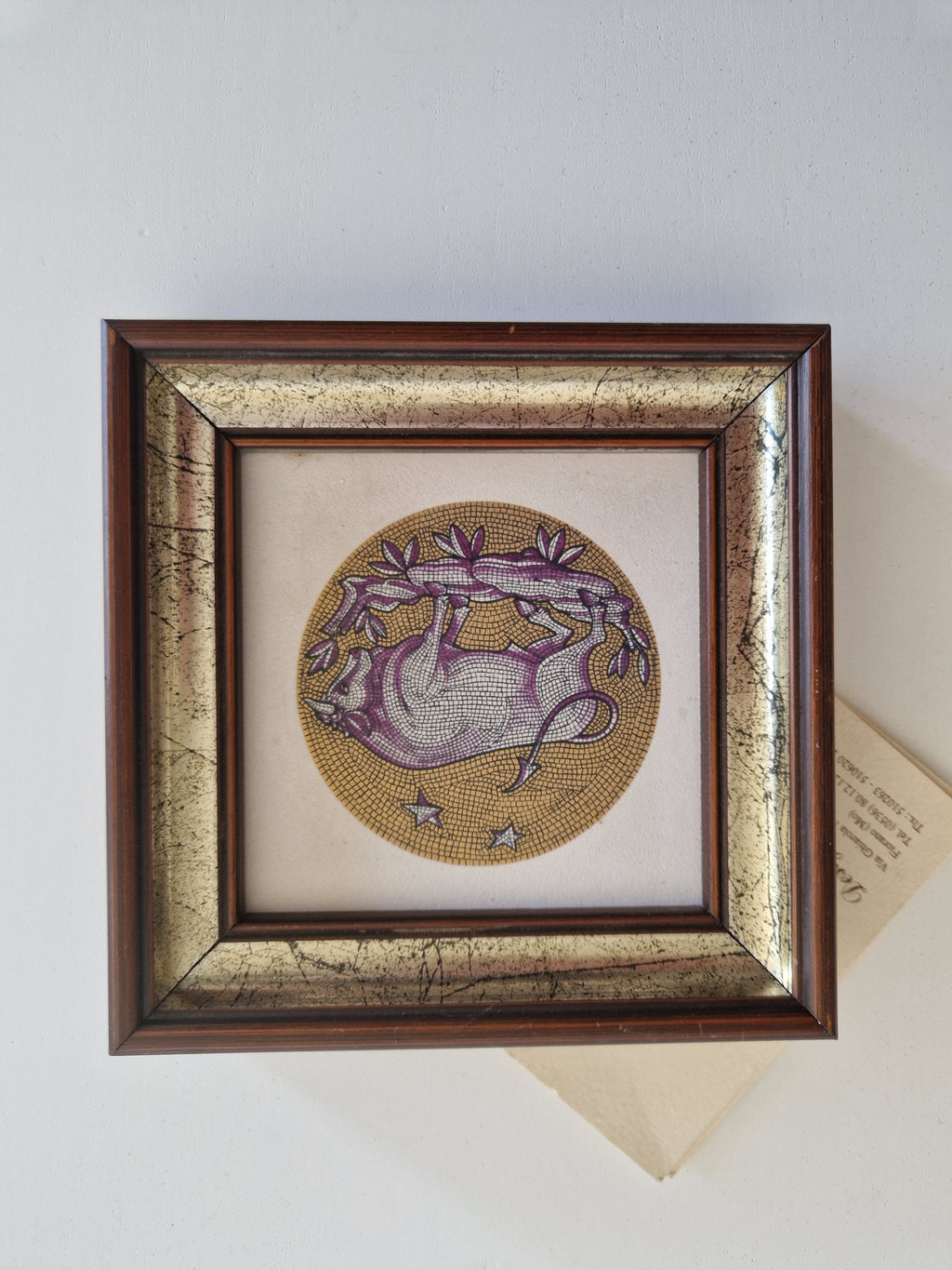 Carreau en céramique signe astrologique du Zodiaque | Fond poussière d'or pur à 97%+ | Céramique style design | Fiorano, Italie | Encadré | Choisissez votre signe