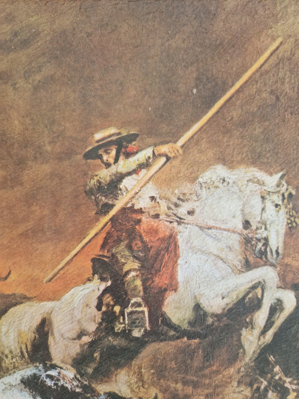 Antikes Ölgemälde – Spanische romantische Stierkampfszene | Picadore zu Pferd | Geschnitzter Walnussrahmen | 46 × 36 cm