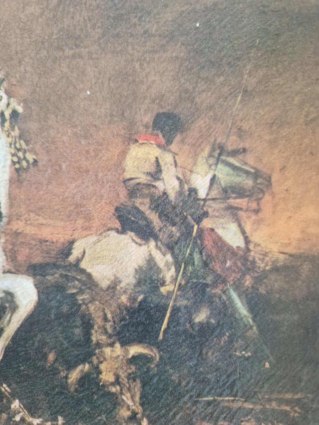Antikes Ölgemälde – Spanische romantische Stierkampfszene | Picadore zu Pferd | Geschnitzter Walnussrahmen | 46 × 36 cm