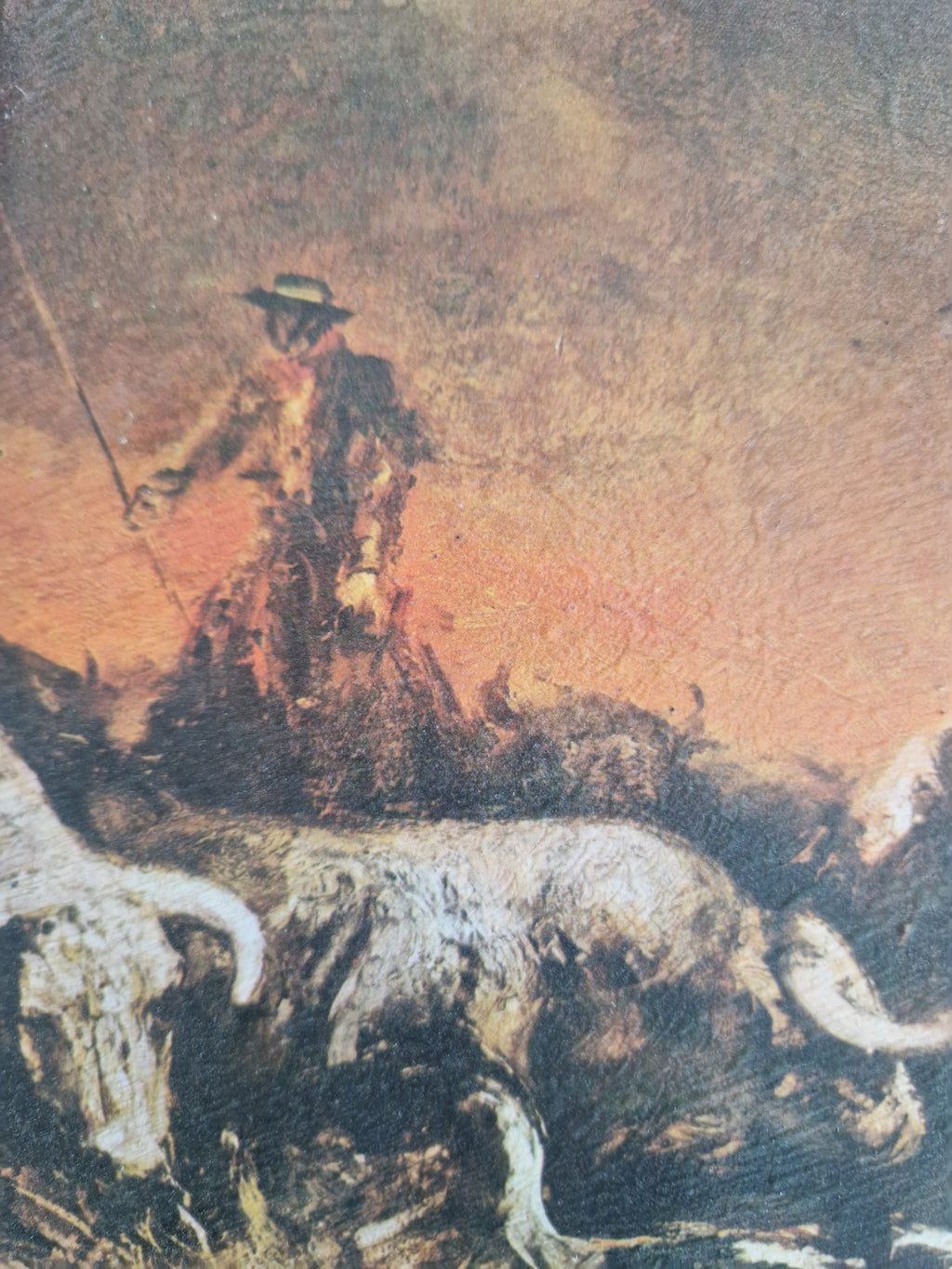 Antikes Ölgemälde – Spanische romantische Stierkampfszene | Picadore zu Pferd | Geschnitzter Walnussrahmen | 46 × 36 cm