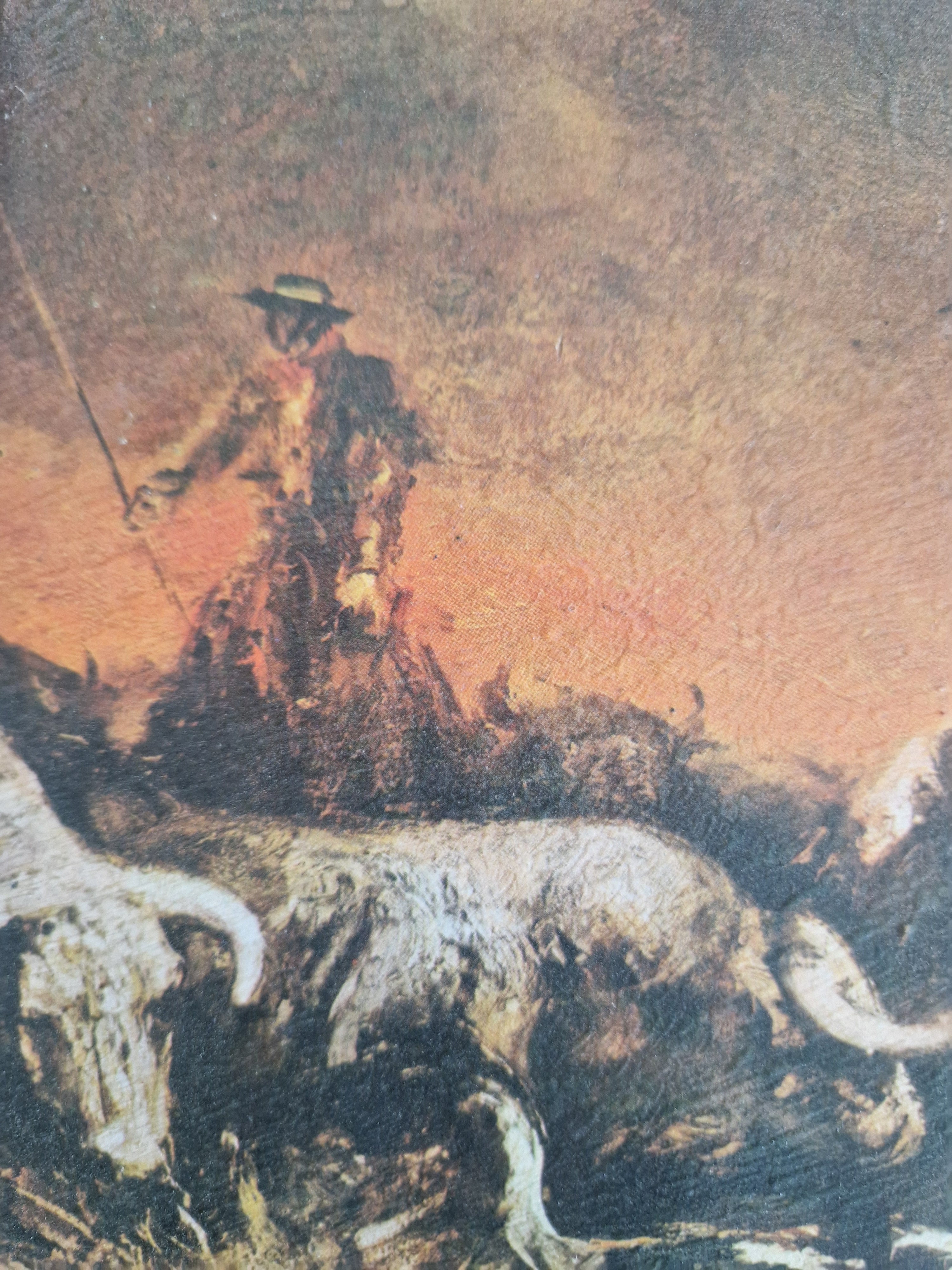 Antikes Ölgemälde – Spanische romantische Stierkampfszene | Picadore zu Pferd | Geschnitzter Walnussrahmen | 46 × 36 cm