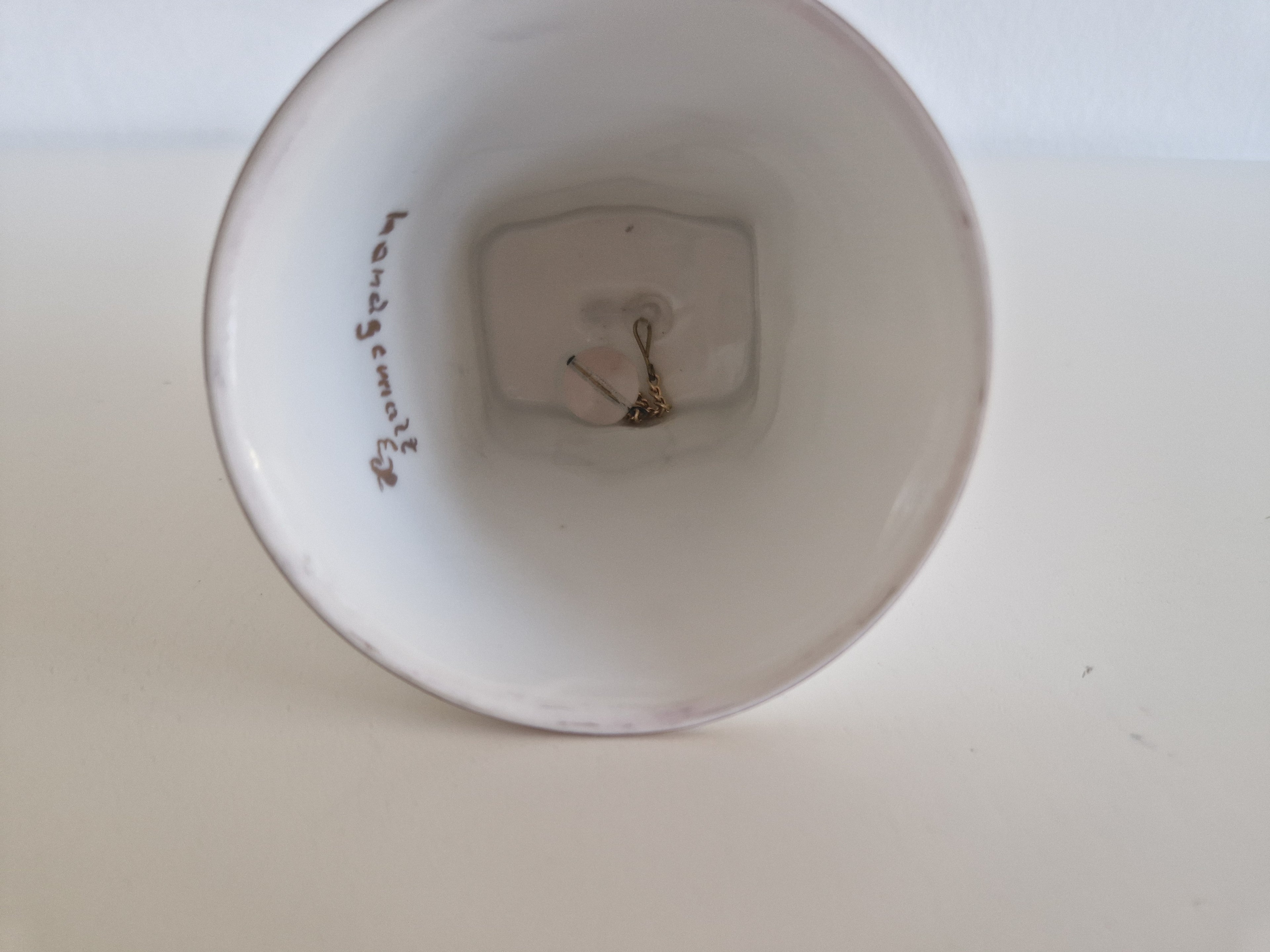 Vintage Hand-Painted Porcelain Bell — Gold Rococo Scrollwork & Rose Motif