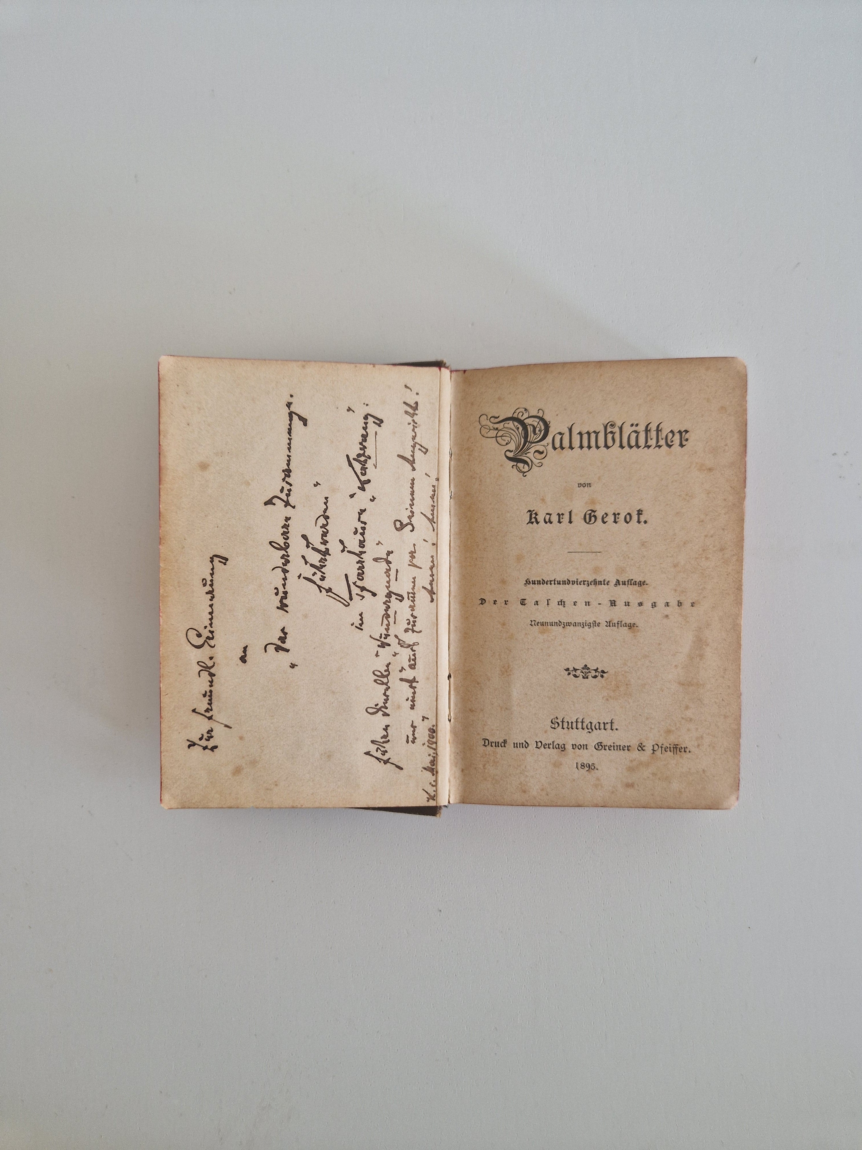 Palmblätter – Poésie dévotionnelle allemande ancienne, Stuttgart 1895, 114e édition, format de poche
