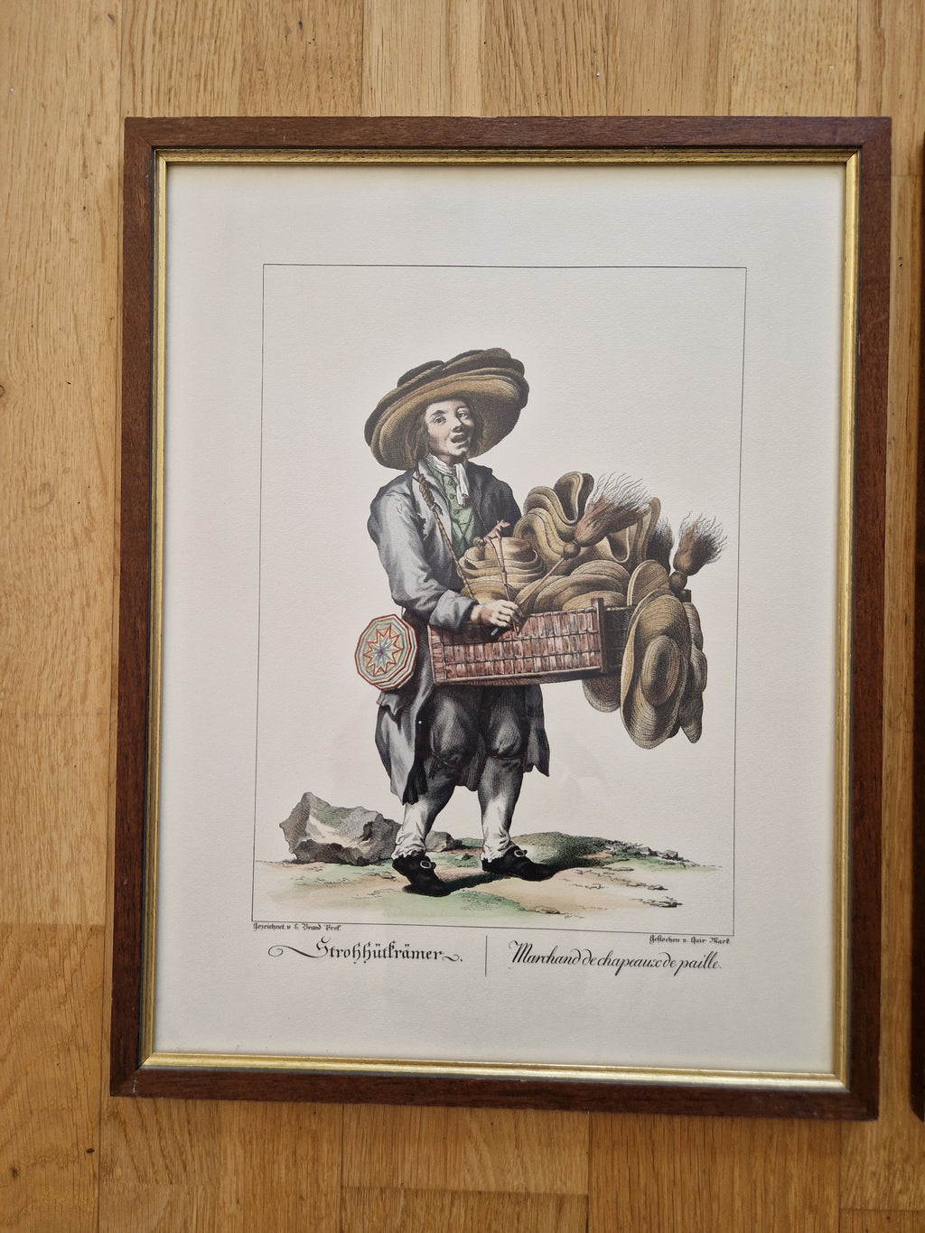 Pair of Antique Hand-Coloured Engravings – Viennese Street Traders | Strohhutträmer & Hutterinn | L. Brand / Seb. Mansfeld | Framed