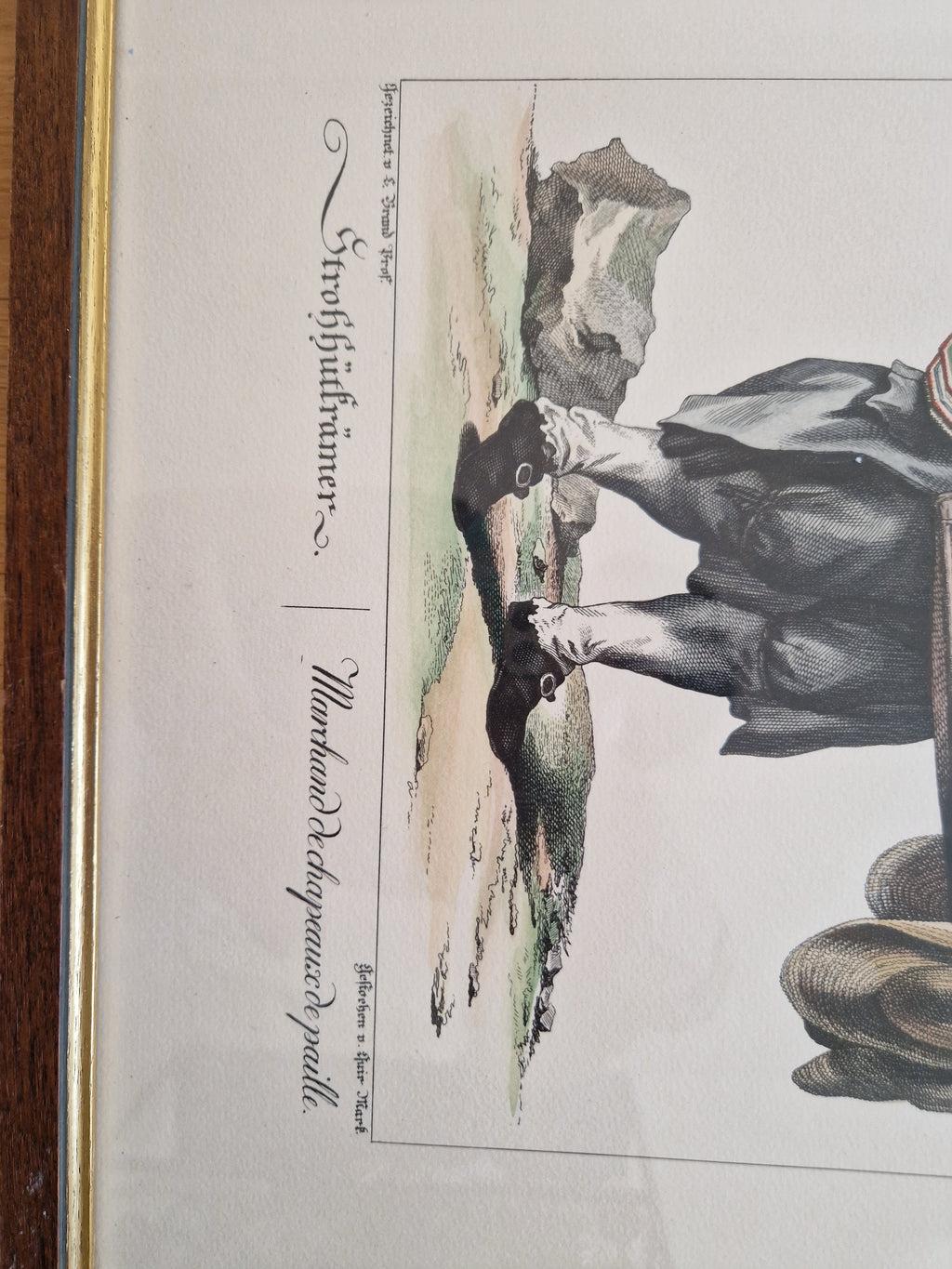 Pair of Antique Hand-Coloured Engravings – Viennese Street Traders | Strohhutträmer & Hutterinn | L. Brand / Seb. Mansfeld | Framed