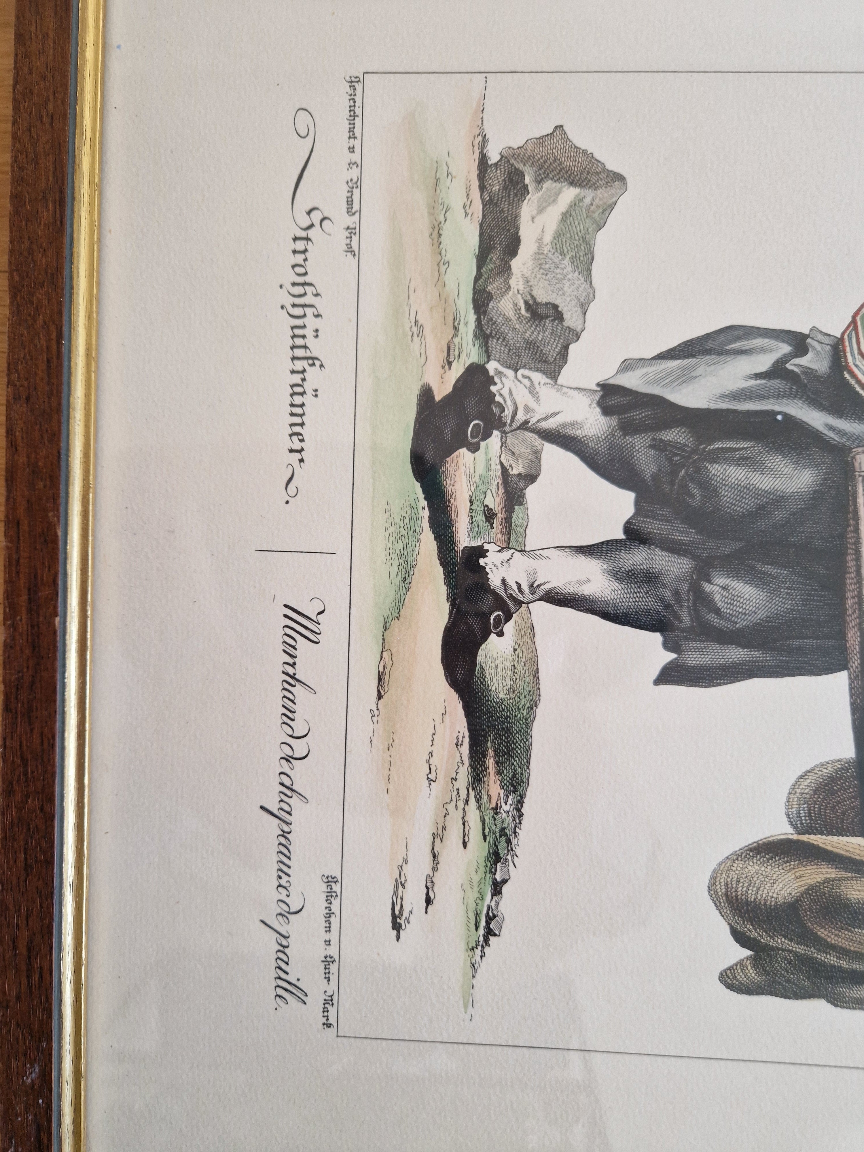 Pair of Antique Hand-Coloured Engravings – Viennese Street Traders | Strohhutträmer & Hutterinn | L. Brand / Seb. Mansfeld | Framed