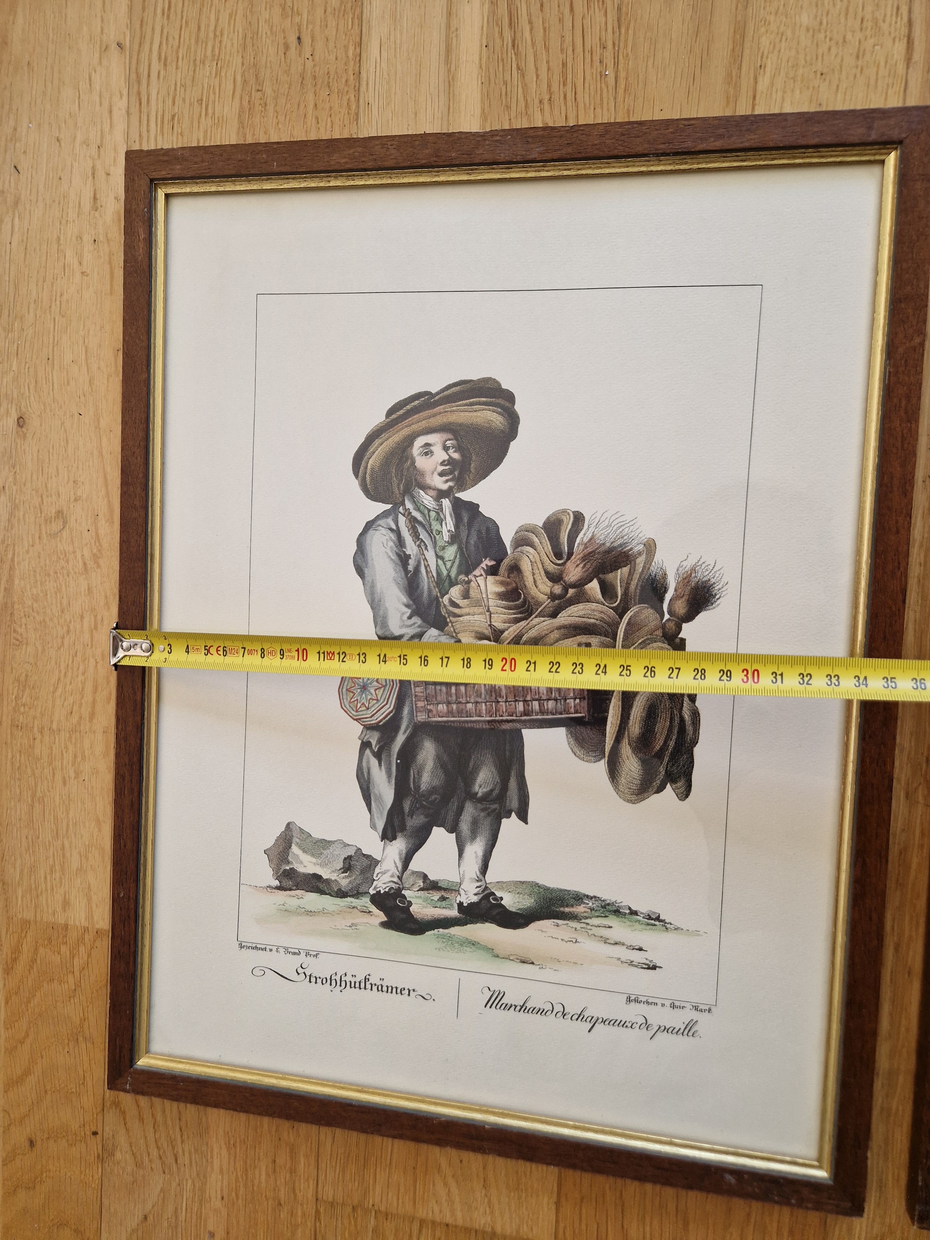 Pair of Antique Hand-Coloured Engravings – Viennese Street Traders | Strohhutträmer & Hutterinn | L. Brand / Seb. Mansfeld | Framed