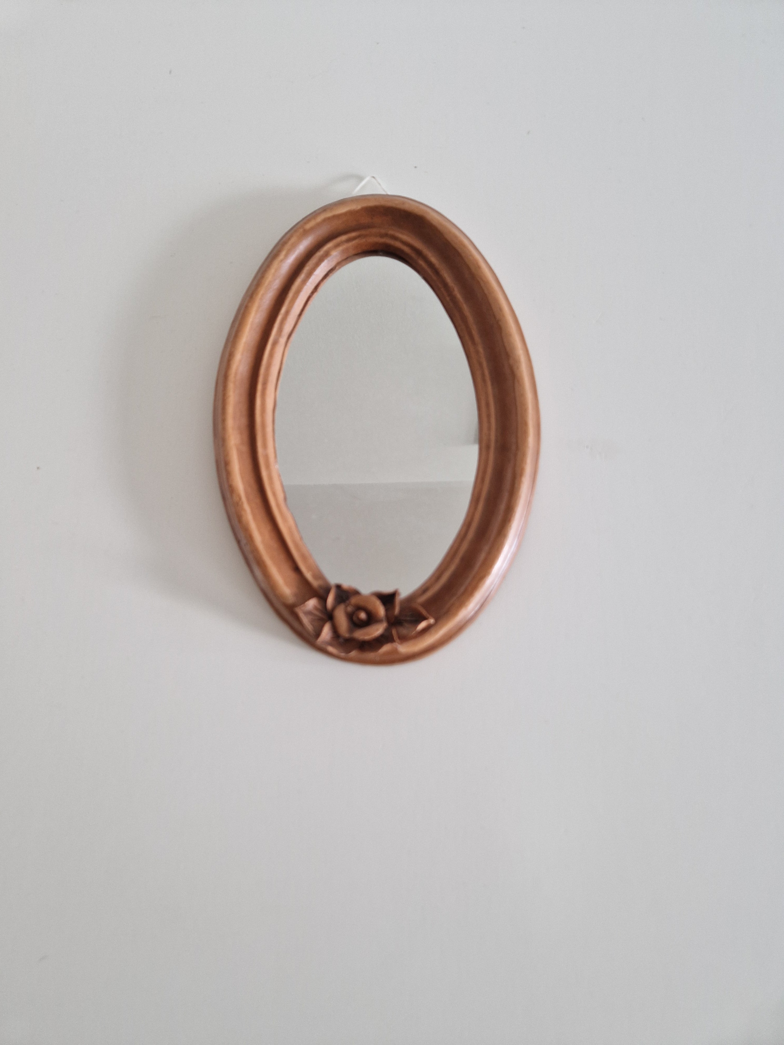 Antique Copper Oval Mirror with Rose Detail