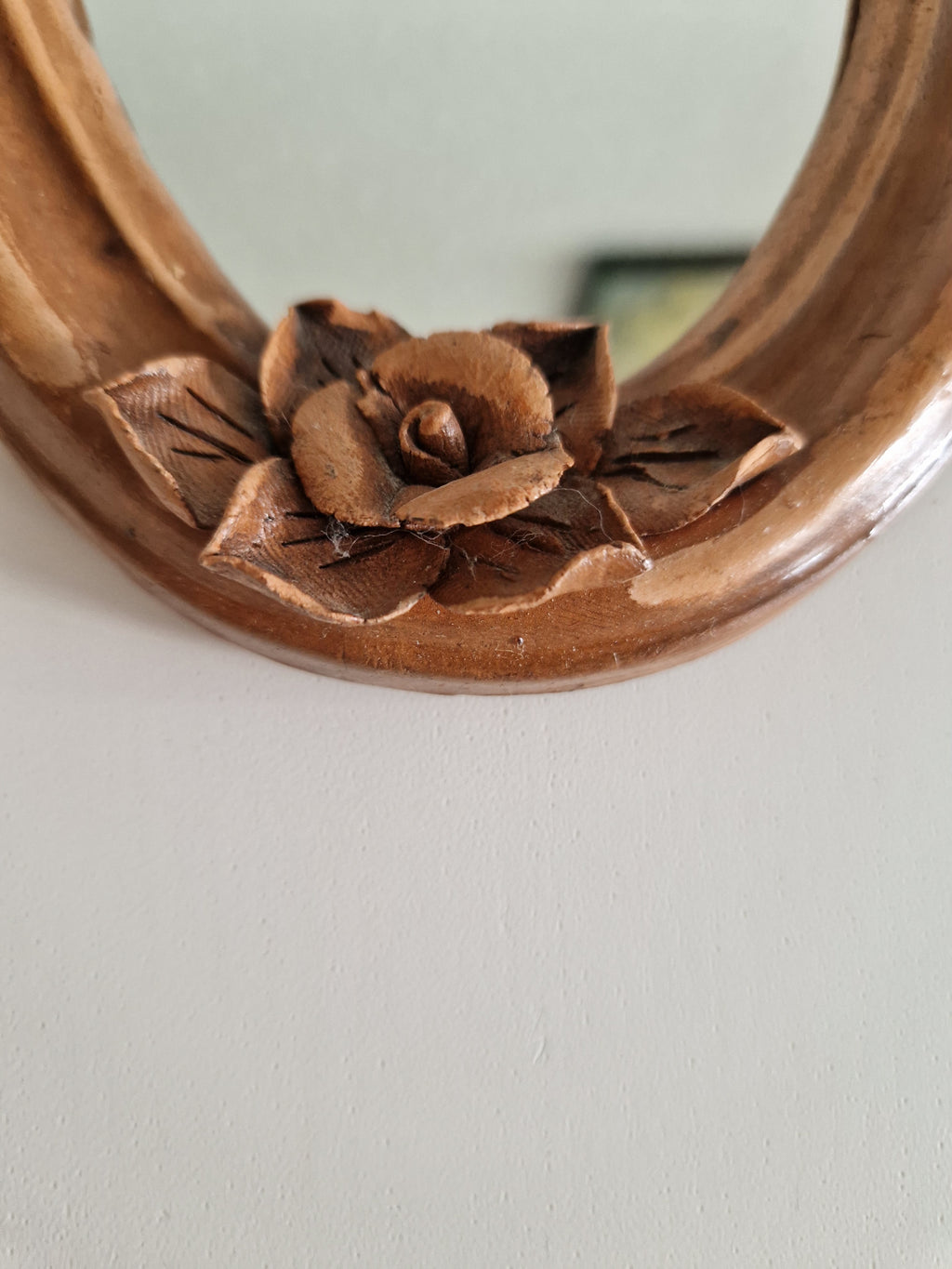 Antique Copper Oval Mirror with Rose Detail