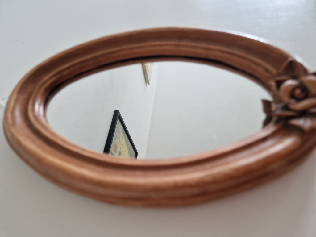 Antique Copper Oval Mirror with Rose Detail