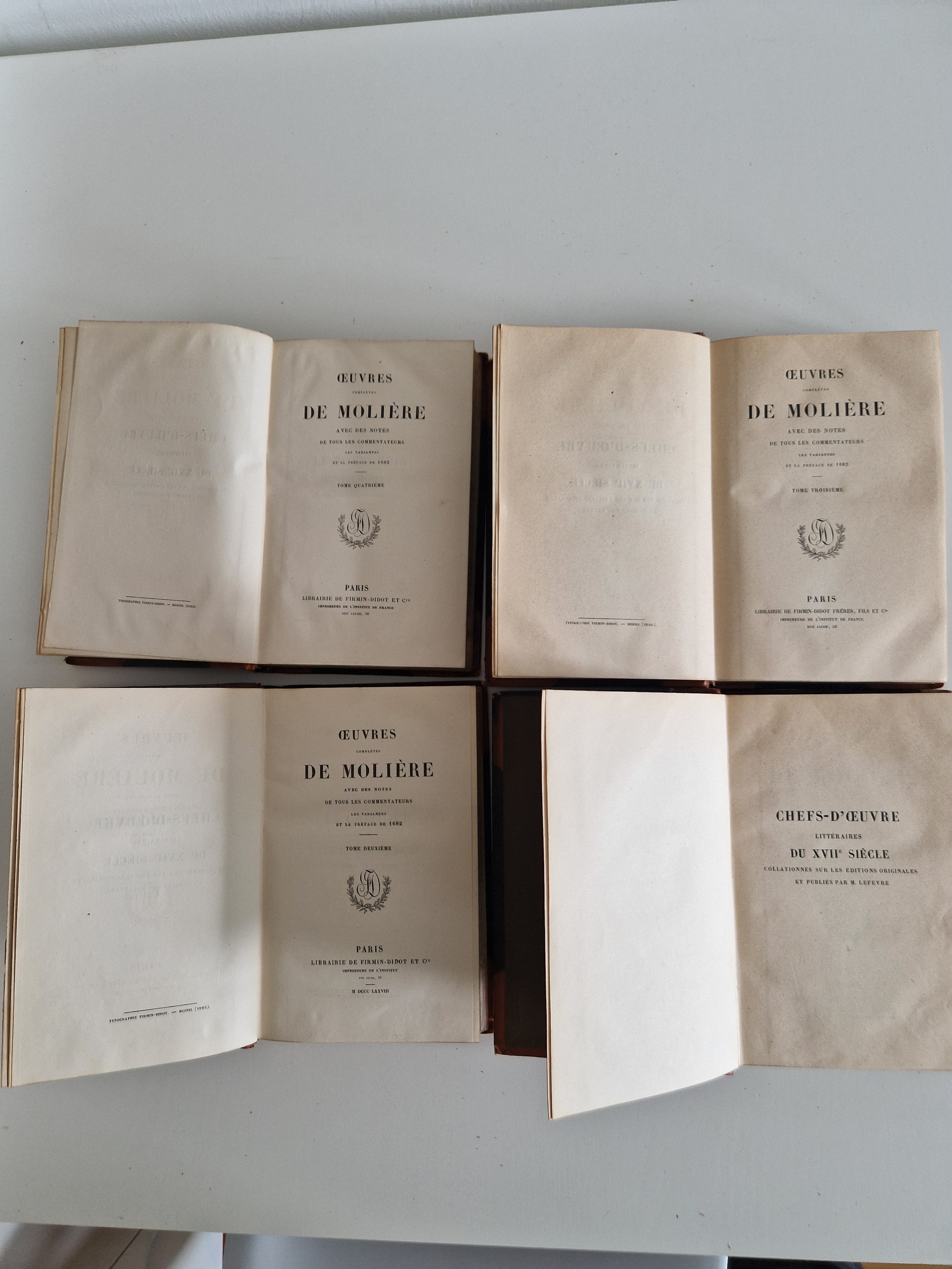Œuvres Complètes de Molière – 4-Volume Set | Firmin-Didot Paris | 19th Century Half-Leather Binding